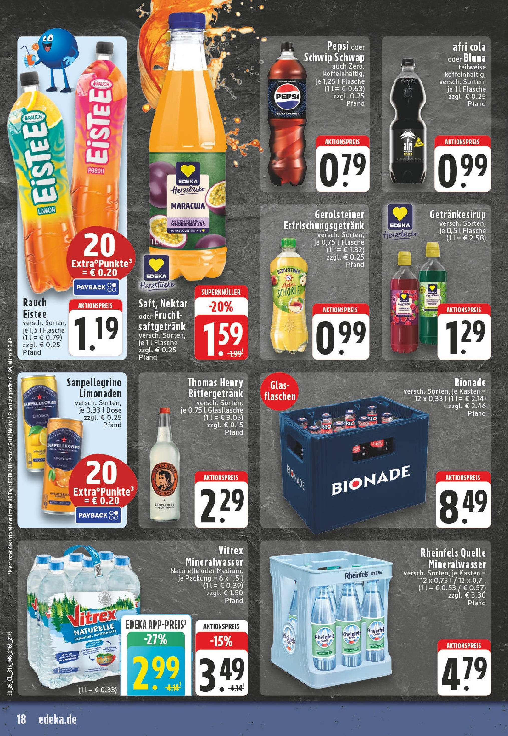 Edeka prospekt Monheim-Baumberg	 (ab 13.07.2025) » Angebote Online | Seite: 18 | Produkte: Cola, Mineralwasser, Saft, Rheinfels quelle