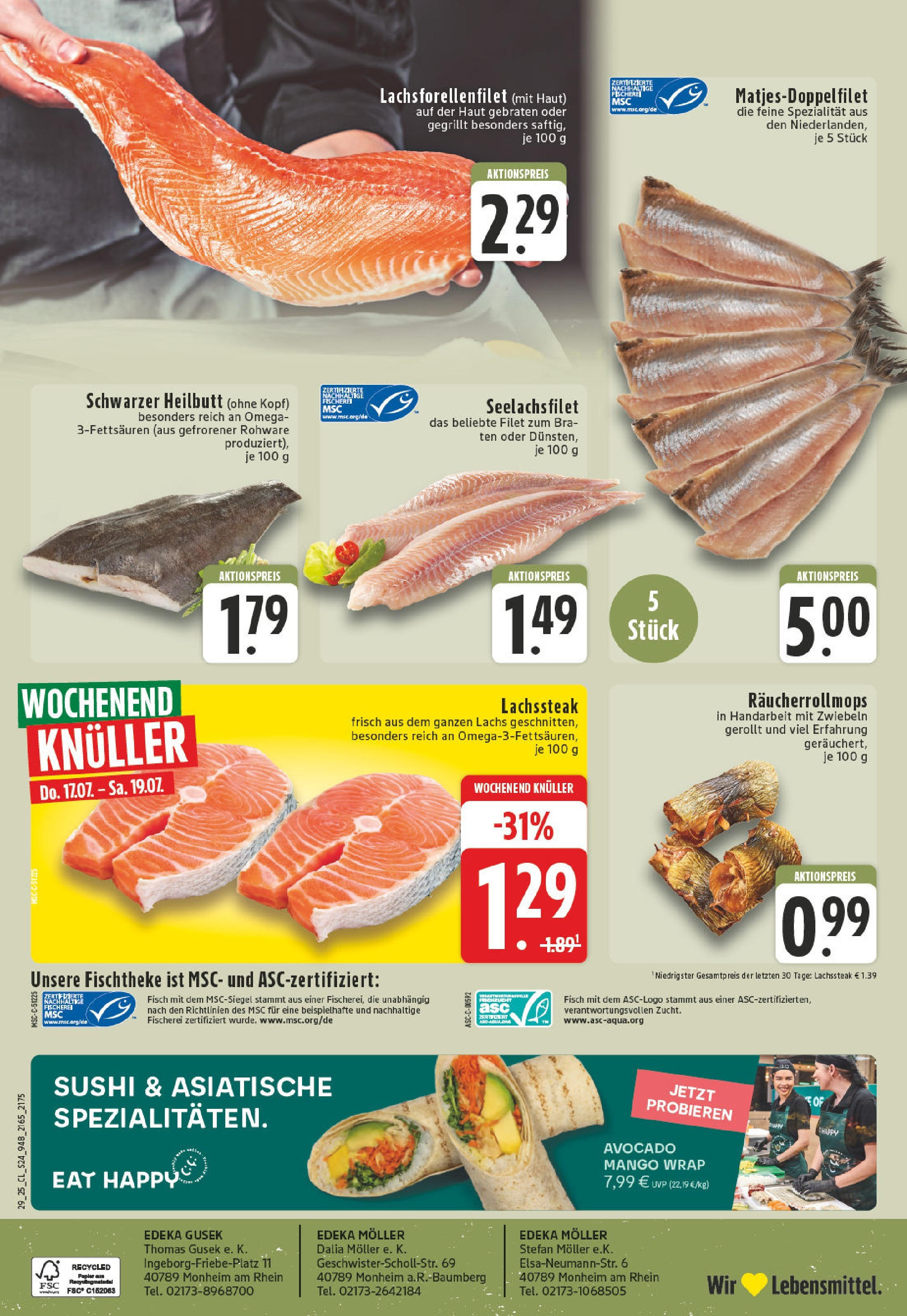 Edeka prospekt Monheim-Baumberg	 (ab 13.07.2025) » Angebote Online | Seite: 24 | Produkte: Fisch, Avocado, Lachs, Mango