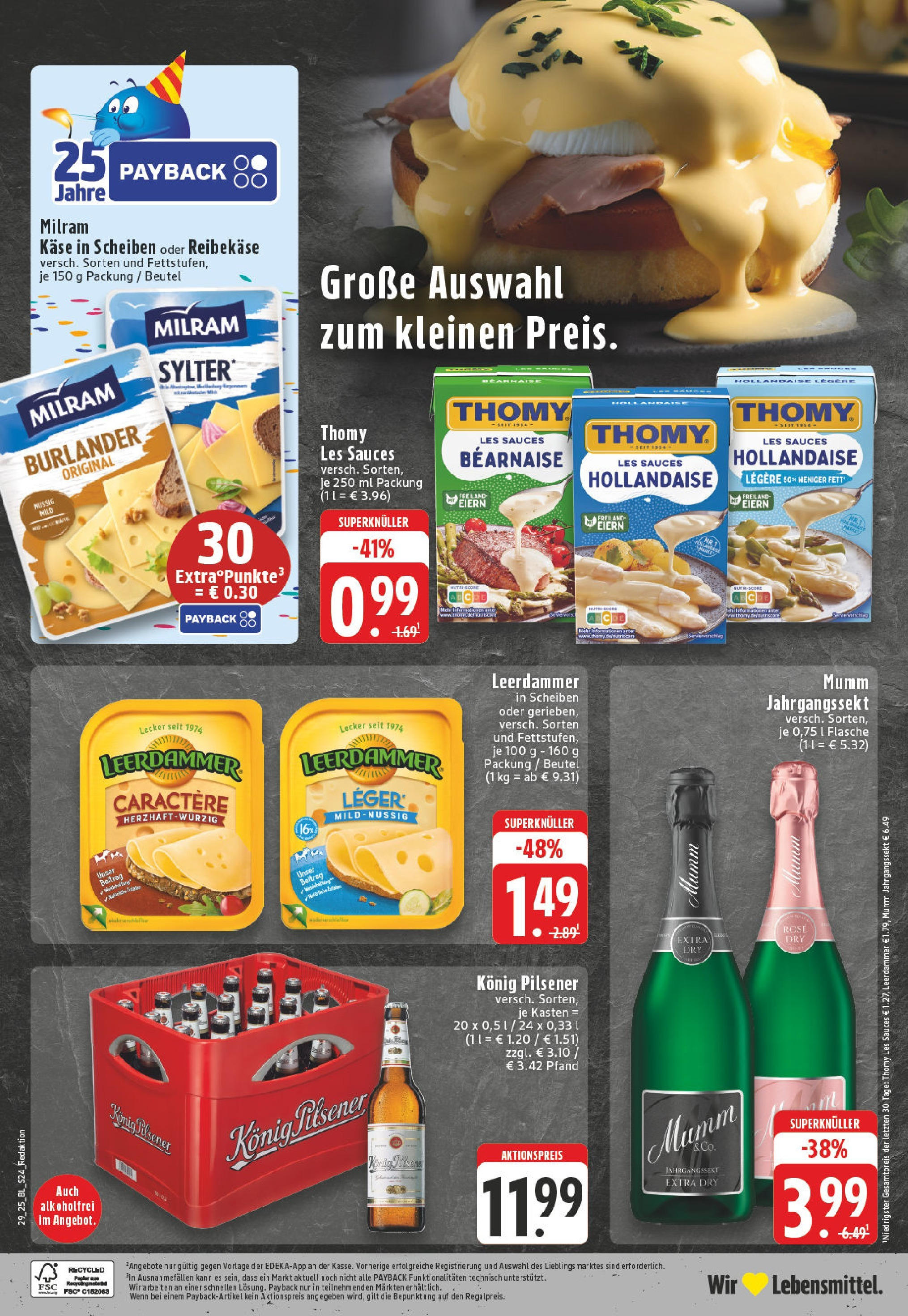 Edeka prospekt Sank Augustin	 (ab 13.07.2025) » Angebote Online | Seite: 24 | Produkte: Konig pilsener, Leerdammer, Milram, Reibekase