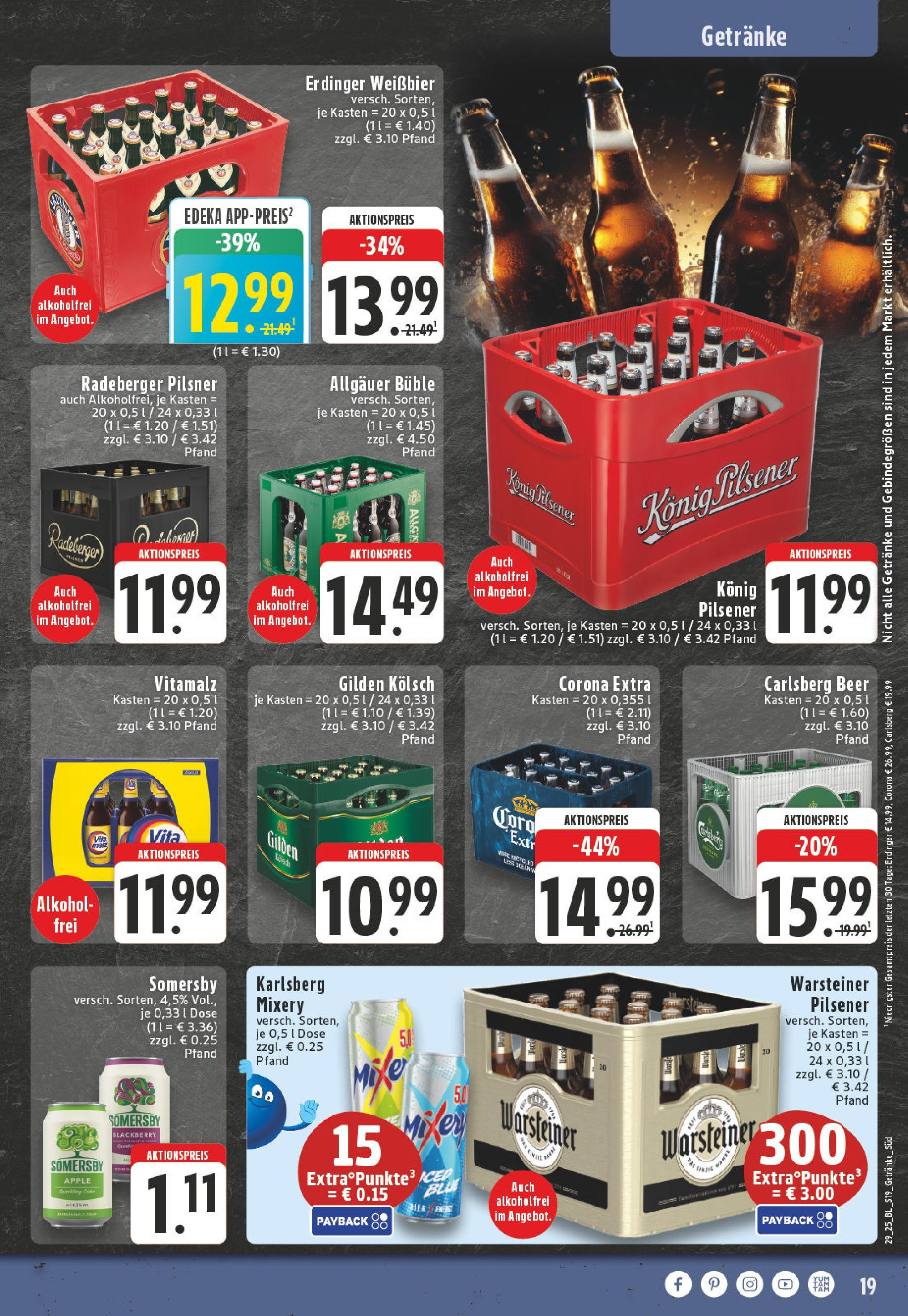 Edeka prospekt Sank Augustin	 (ab 13.07.2025) » Angebote Online | Seite: 19 | Produkte: Mixer, Carlsberg, Warsteiner, Radeberger pilsner