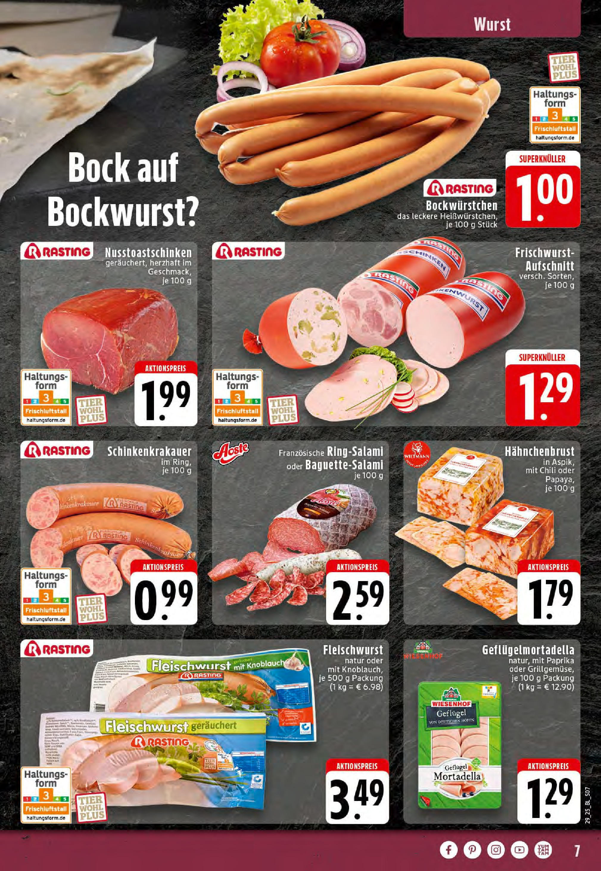 Edeka prospekt Stolberg	 (ab 13.07.2025) » Angebote Online | Seite: 7 | Produkte: Bockwurst, Paprika, Salami, Hahnchenbrust
