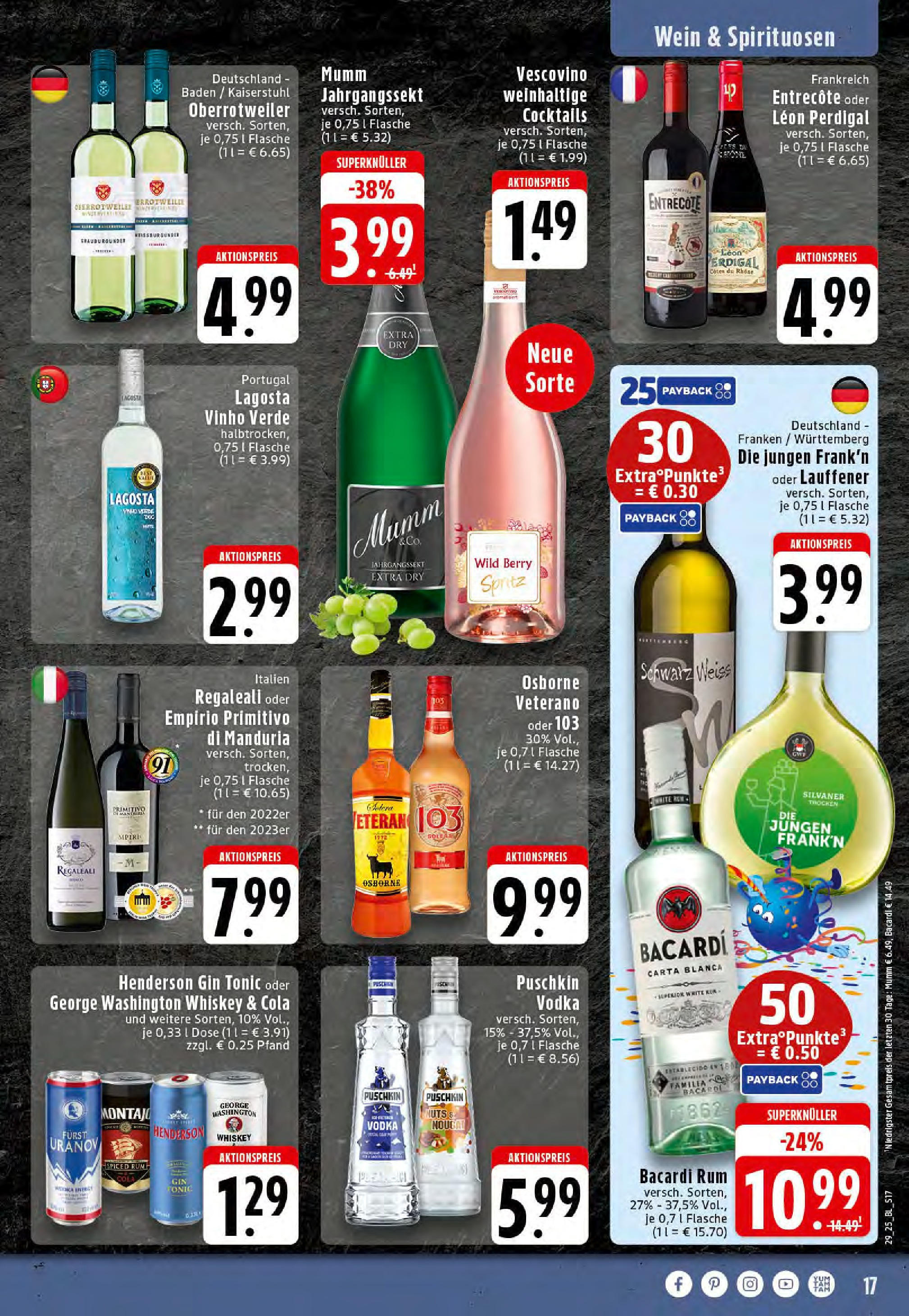 Edeka prospekt Stolberg	 (ab 13.07.2025) » Angebote Online | Seite: 17 | Produkte: Bacardi, Wein, Vodka, Whiskey