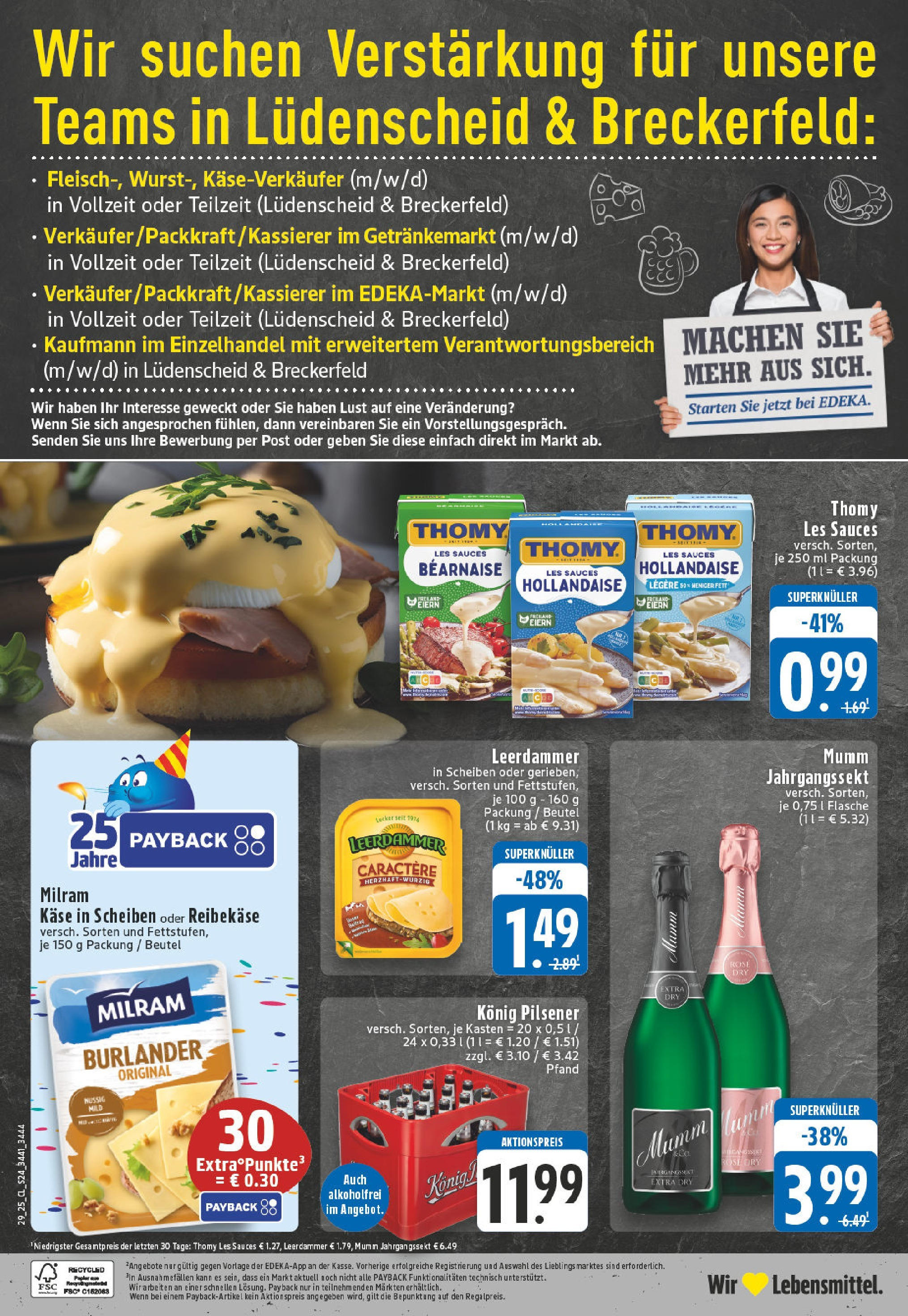 Edeka prospekt Breckerfeld	 (ab 14.07.2025) » Angebote Online | Seite: 24 | Produkte: Käse, Leerdammer, Milram, Reibekase