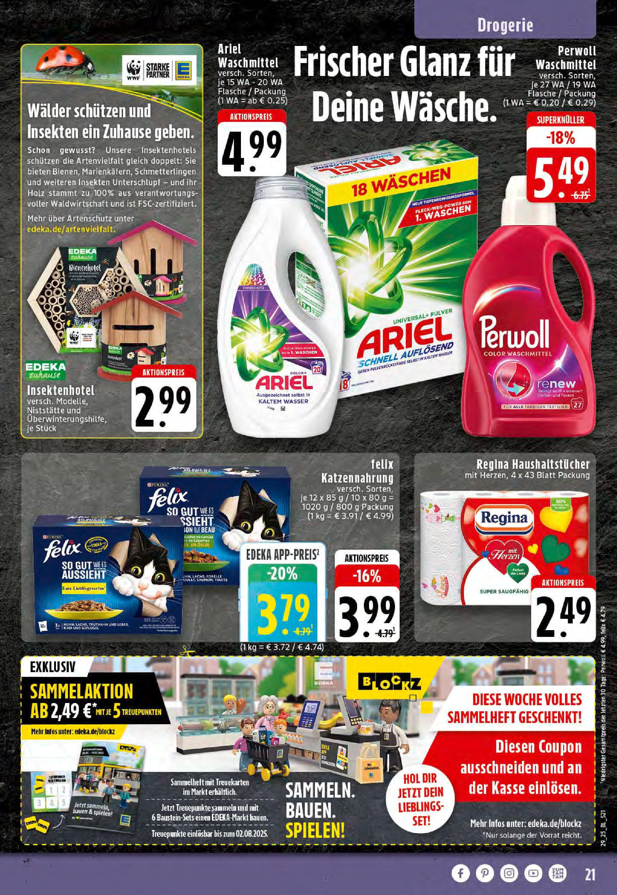 Edeka prospekt Stolberg	 (ab 13.07.2025) » Angebote Online | Seite: 21 | Produkte: Perwoll, Wasser, Gemüse, Waschmittel