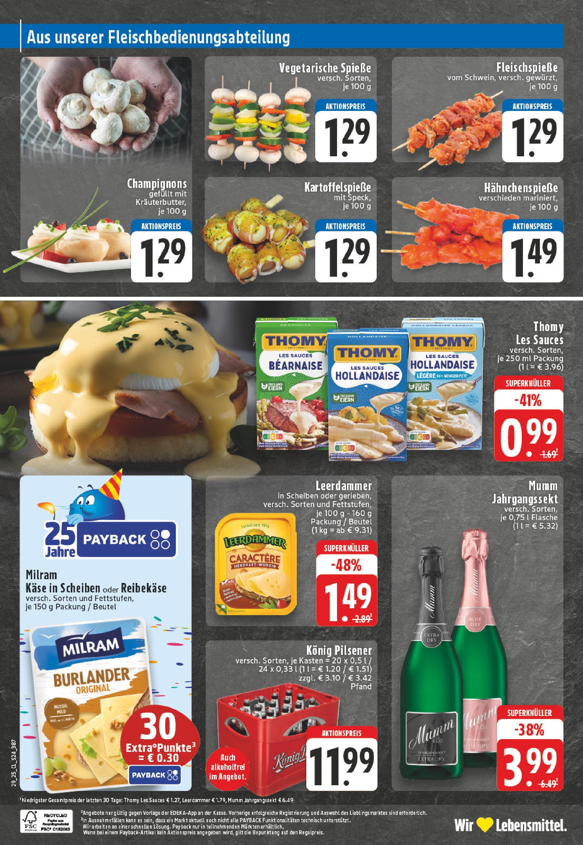 Edeka prospekt Bedburg Hau	 (ab 13.07.2025) » Angebote Online | Seite: 24 | Produkte: Konig pilsener, Spieße, Leerdammer, Milram