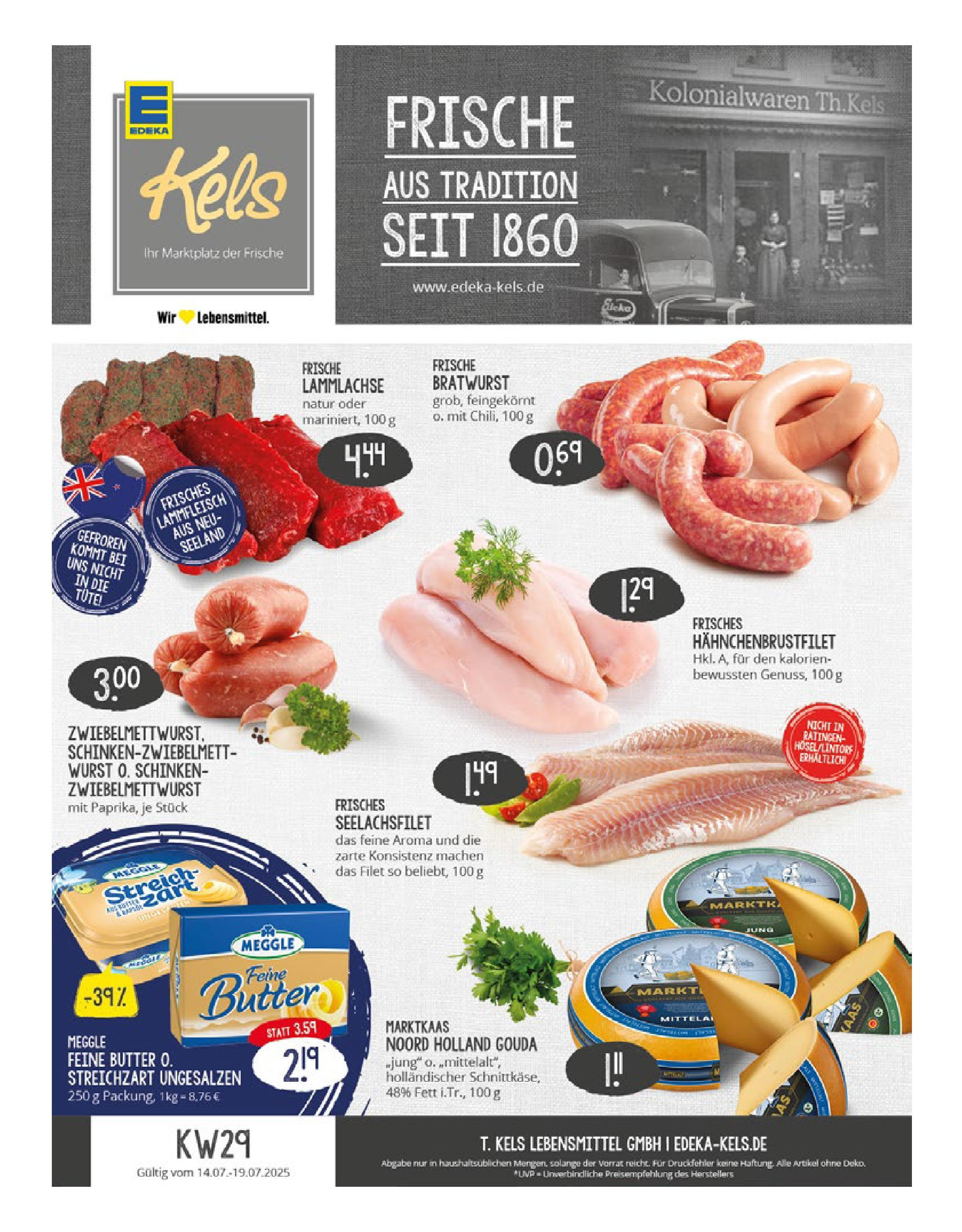 Edeka prospekt Ratingen-Ost	 (ab 13.07.2025) » Angebote Online | Seite: 1 | Produkte: Butter, Gouda, Bratwurst, Wurst