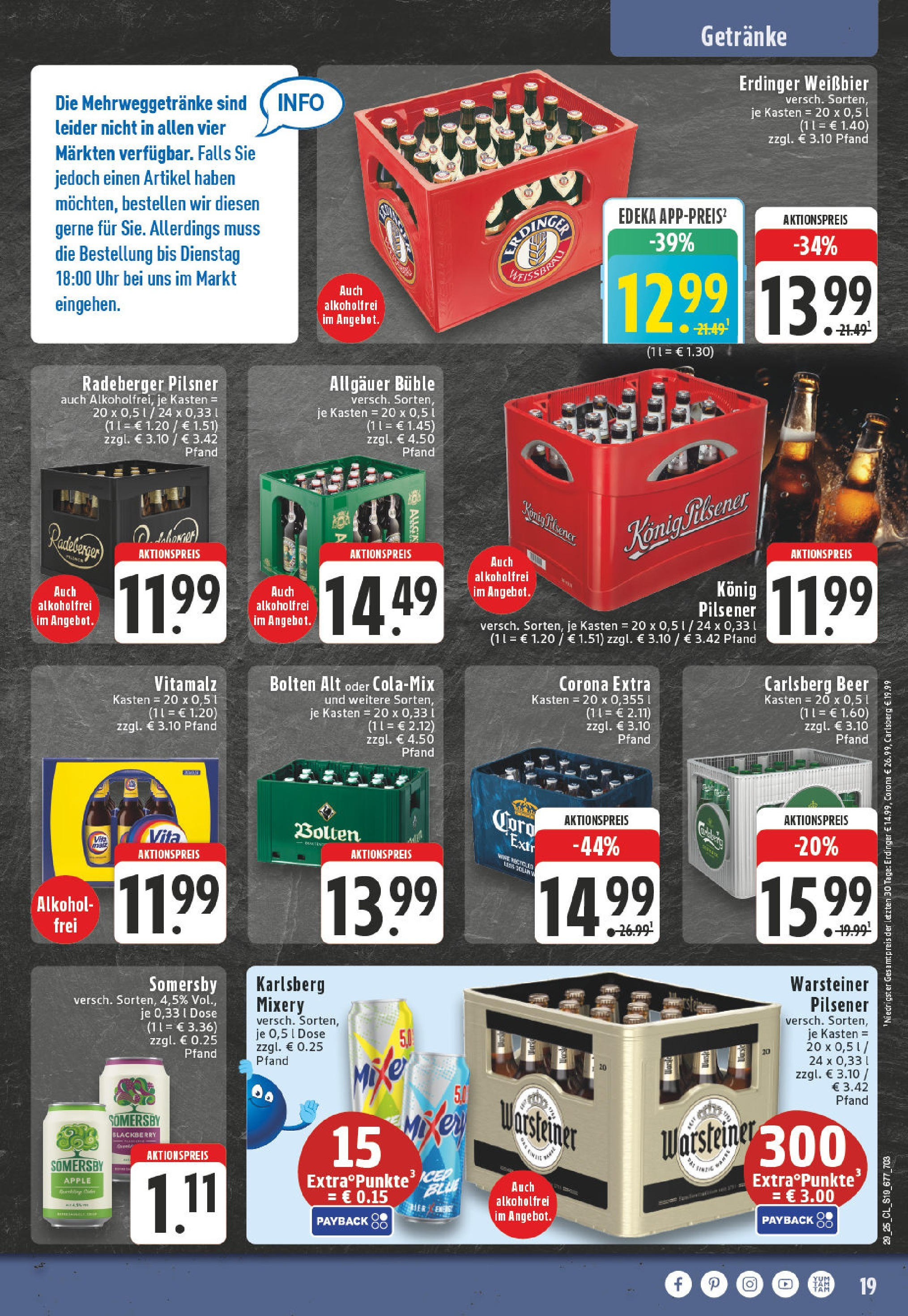 Edeka prospekt Ascheberg-Herbern	 (ab 13.07.2025) » Angebote Online | Seite: 19 | Produkte: Carlsberg, Weißbier, Radeberger pilsner, Uhr