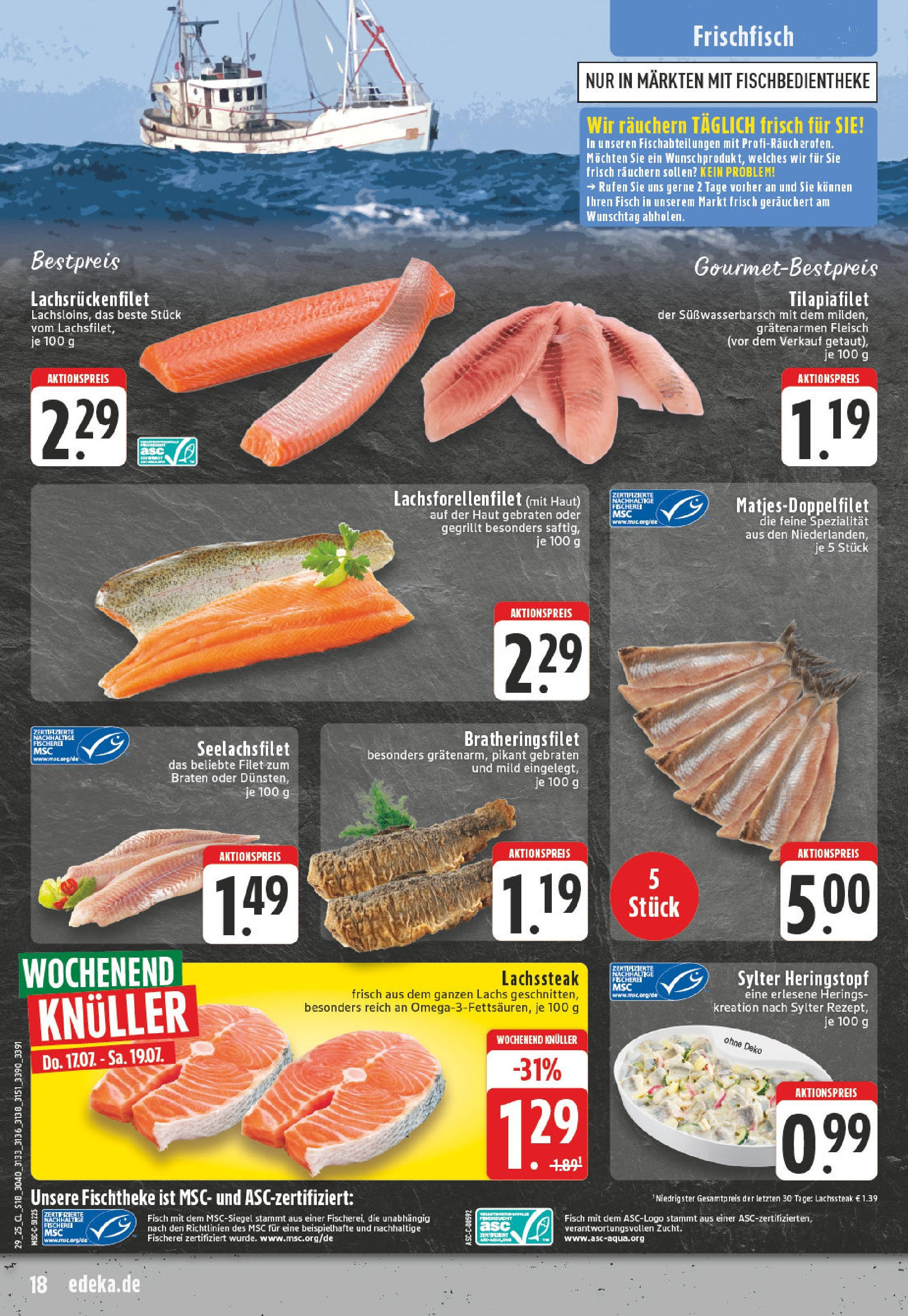 Edeka prospekt Kevelaer	 (ab 14.07.2025) » Angebote Online | Seite: 18 | Produkte: Fisch, Lachs, Steak, Fleisch