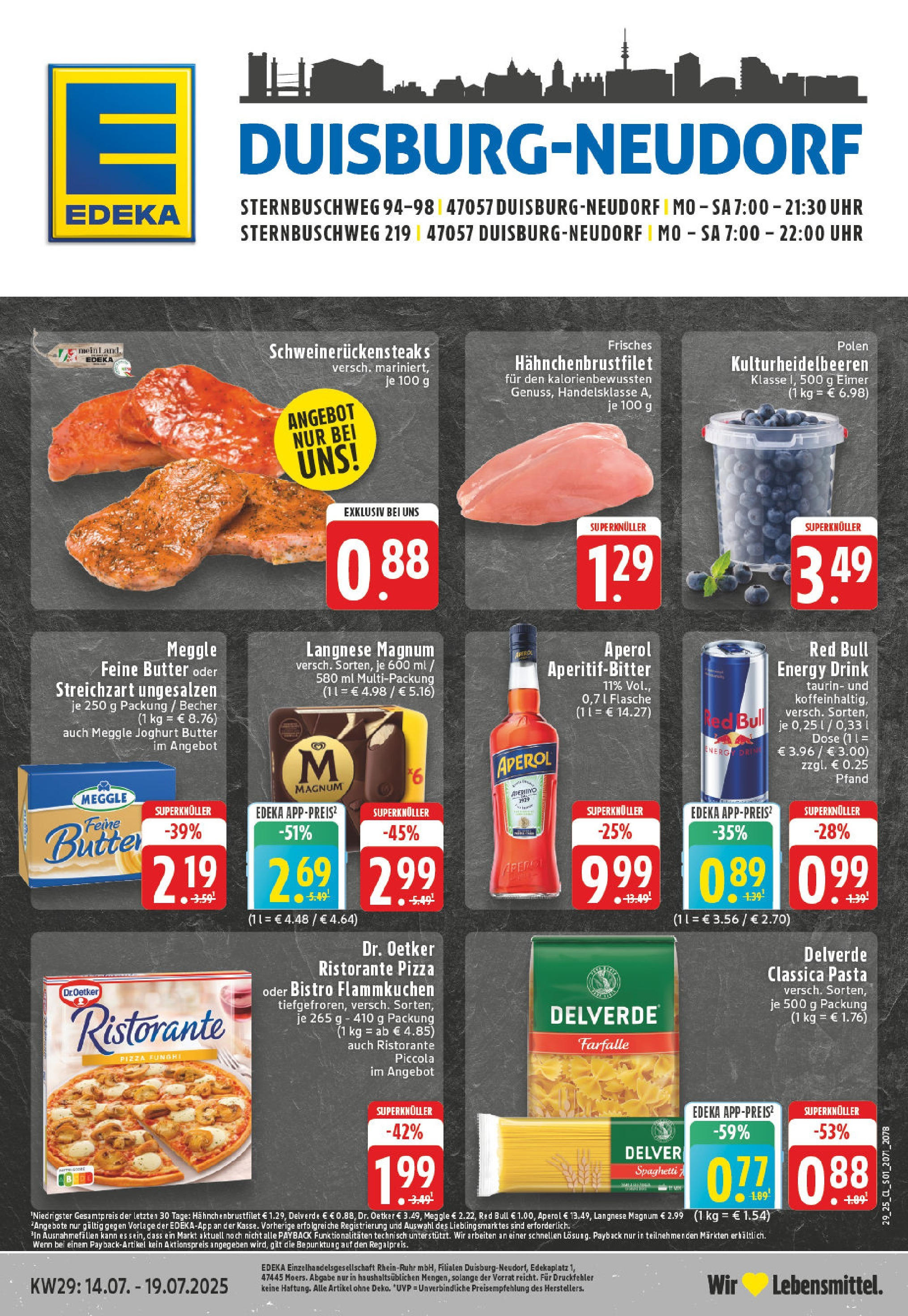 Edeka prospekt Duisburg	 (ab 13.07.2025) » Angebote Online | Seite: 1 | Produkte: Ristorante, Langnese, Red bull, Uhr