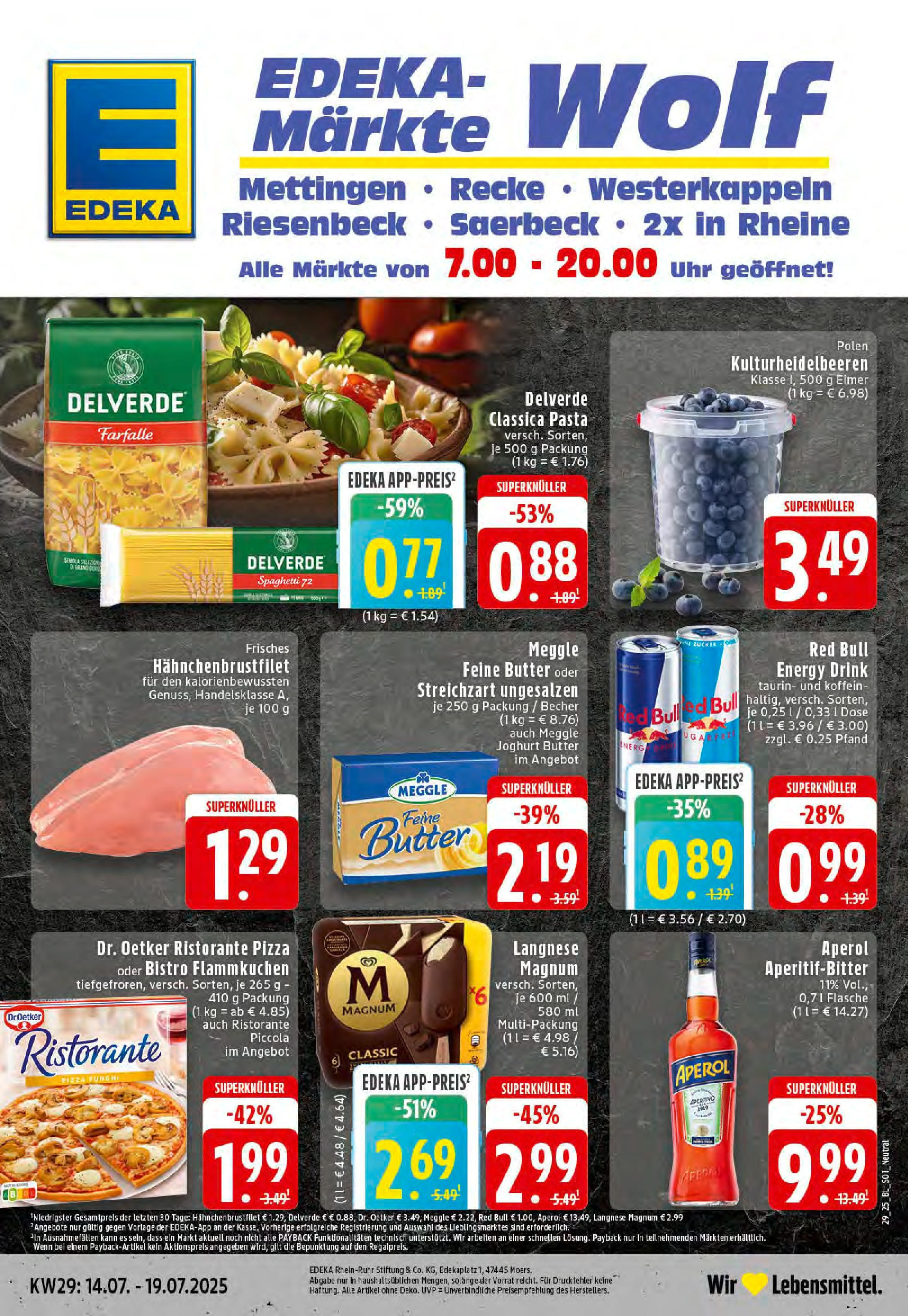 Edeka prospekt Saerbeck	 (ab 13.07.2025) » Angebote Online | Seite: 1 | Produkte: Ristorante, Langnese, Energy, Aperol