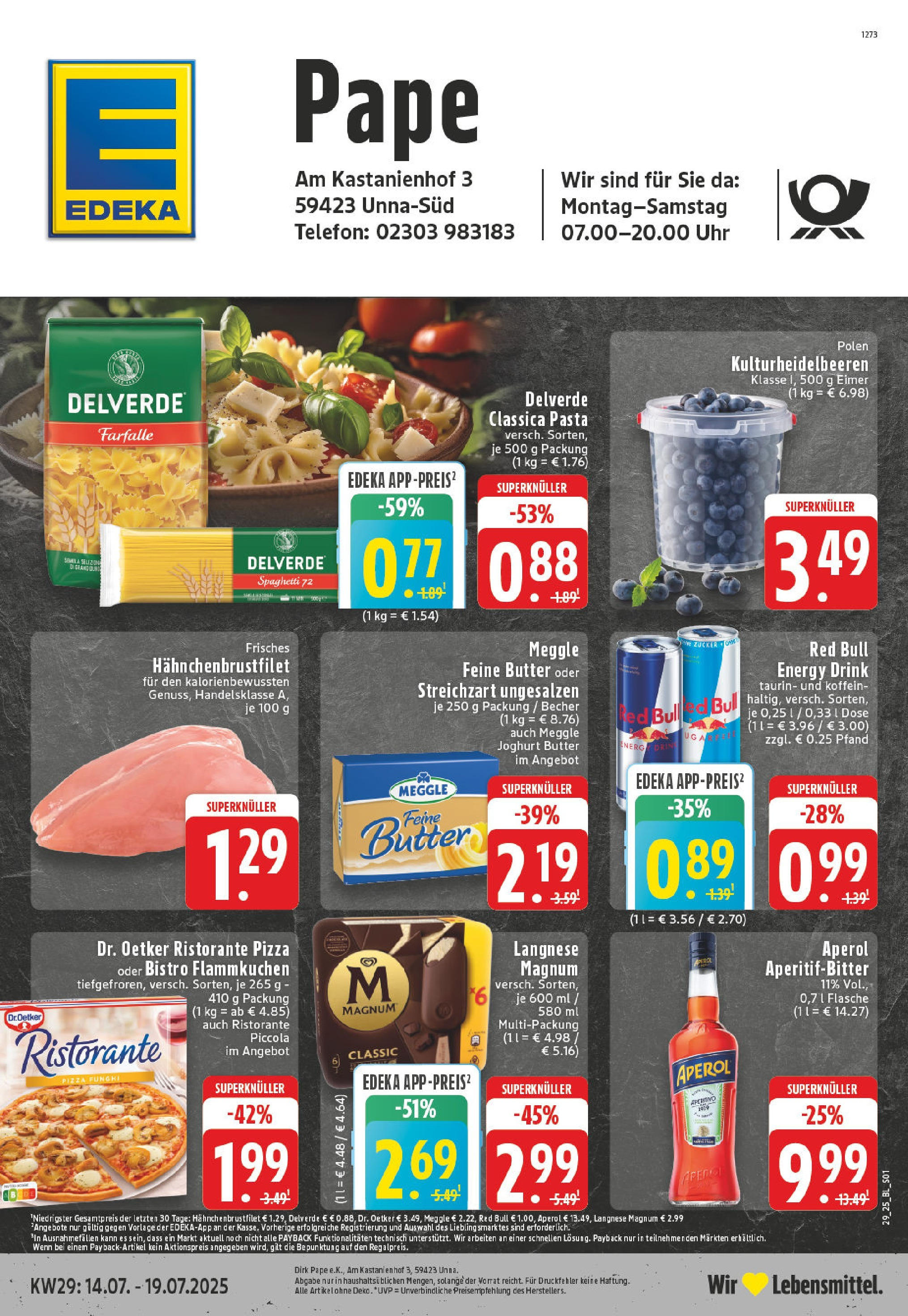 Edeka prospekt Unna	 (ab 13.07.2025) » Angebote Online | Seite: 1 | Produkte: Red bull, Energy, Pasta, Pizza