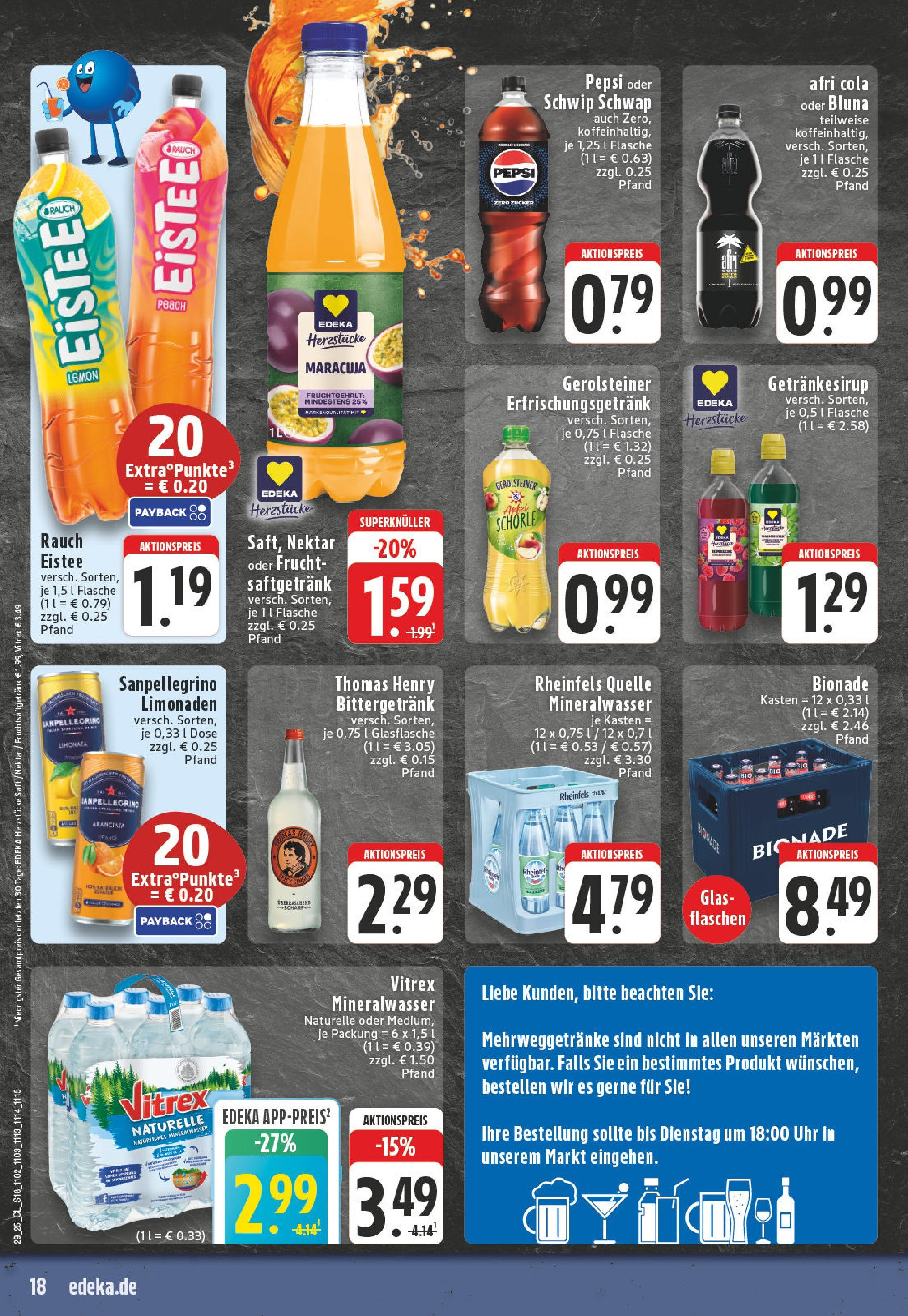 Edeka prospekt Hamm-Pelkum	 (ab 13.07.2025) » Angebote Online | Seite: 18 | Produkte: Cola, Mineralwasser, Rheinfels quelle, Gerolsteiner