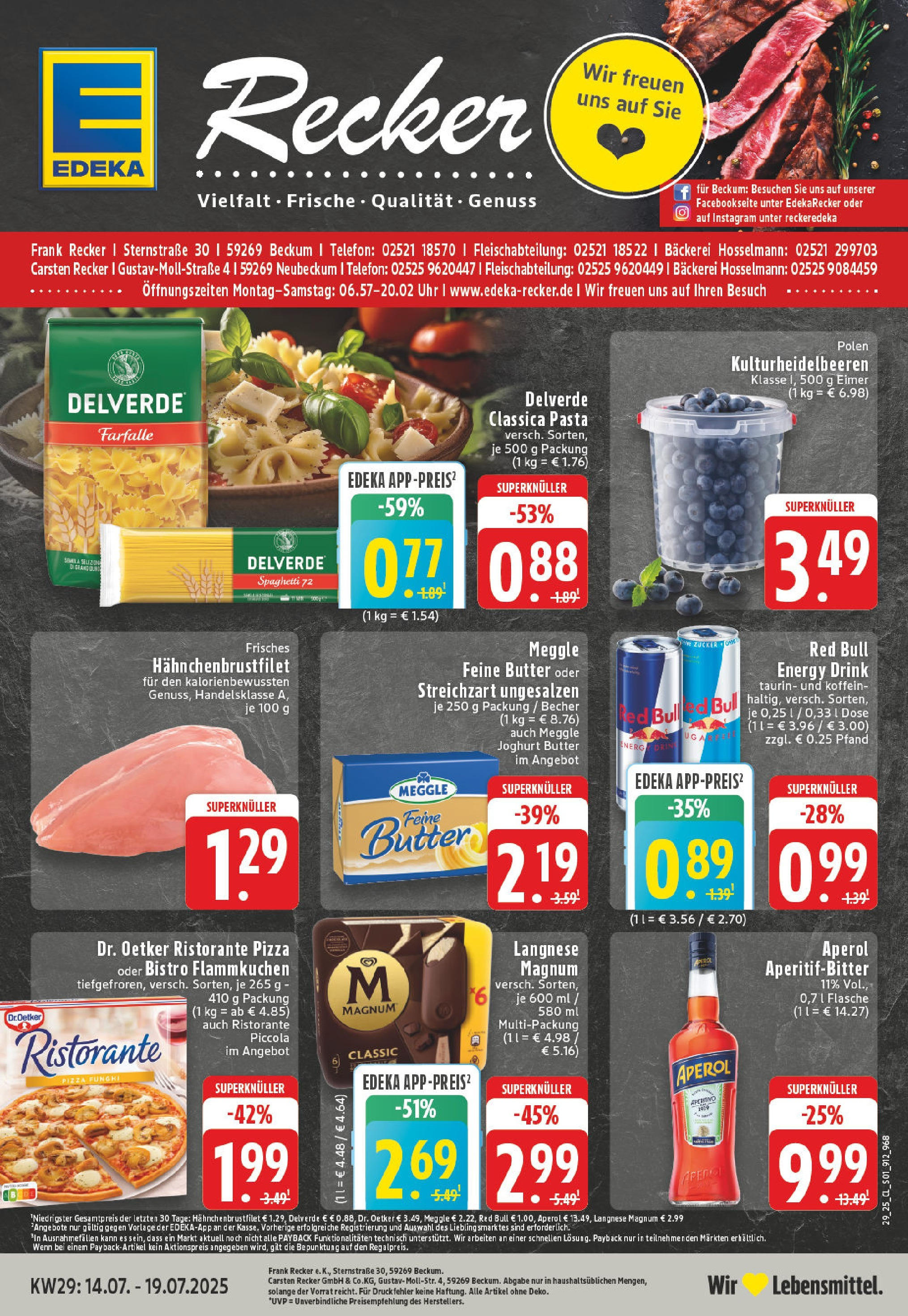 EDEKA Prospekt ab 14.07.2025 - Prospekt Beckum Online Vorschau von dem Prospekt des Geschäftes Edeka, gültig ab dem 14.07.2025