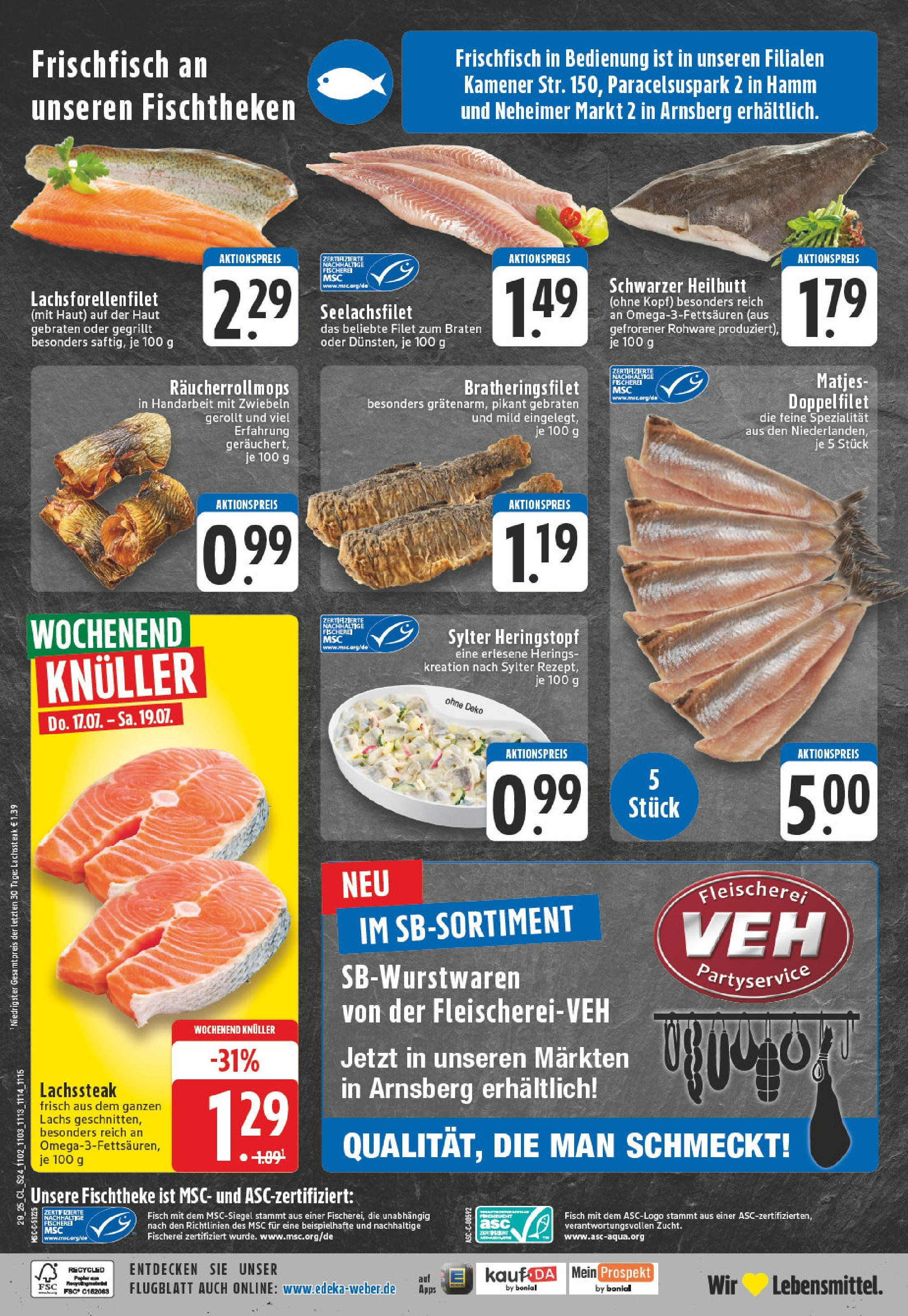 Edeka prospekt Hamm-Pelkum	 (ab 13.07.2025) » Angebote Online | Seite: 24 | Produkte: Fisch, Lachs, Zwiebeln, Steak