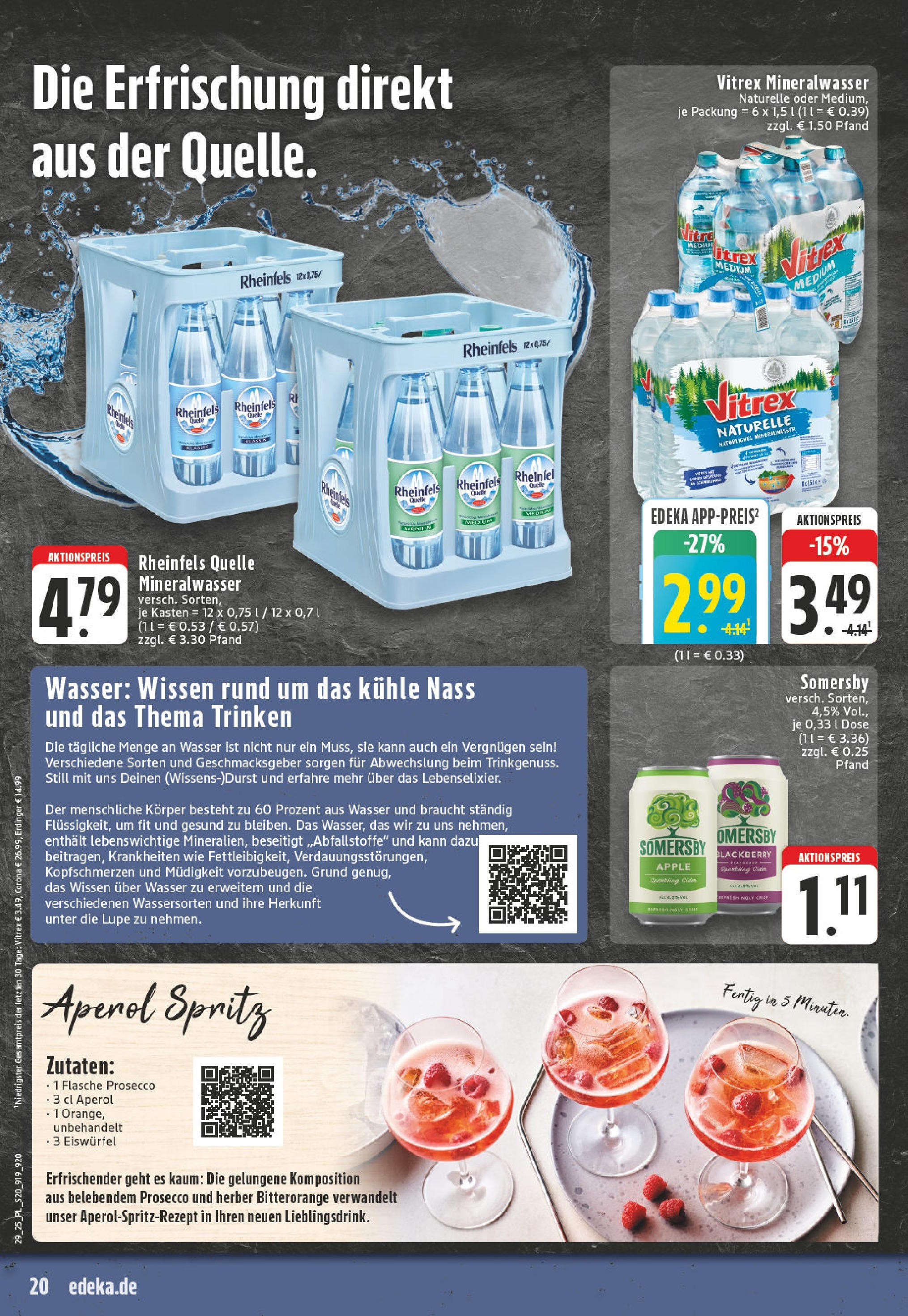 Edeka prospekt Xanten	 (ab 13.07.2025) » Angebote Online | Seite: 20 | Produkte: Erdinger, Apple, Wasser, Aperol