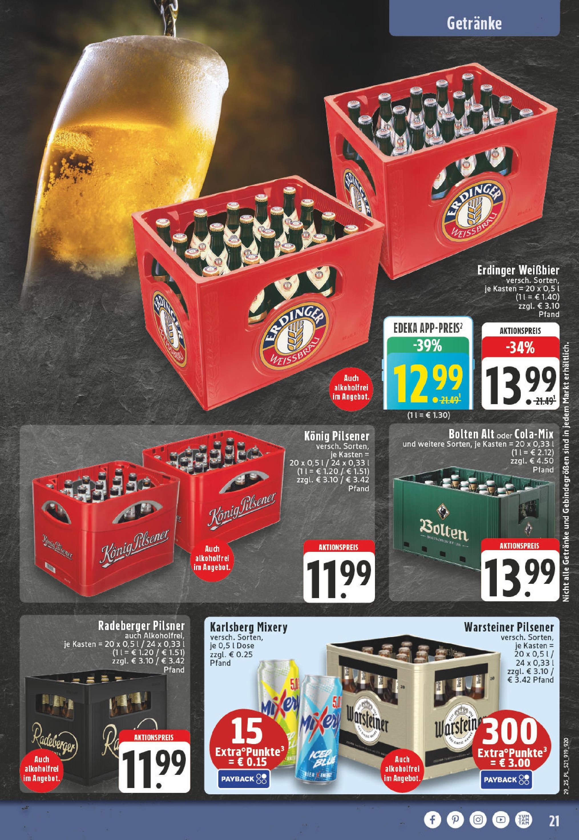 Edeka prospekt Xanten	 (ab 13.07.2025) » Angebote Online | Seite: 21 | Produkte: Erdinger, Cola, Weißbier, Warsteiner