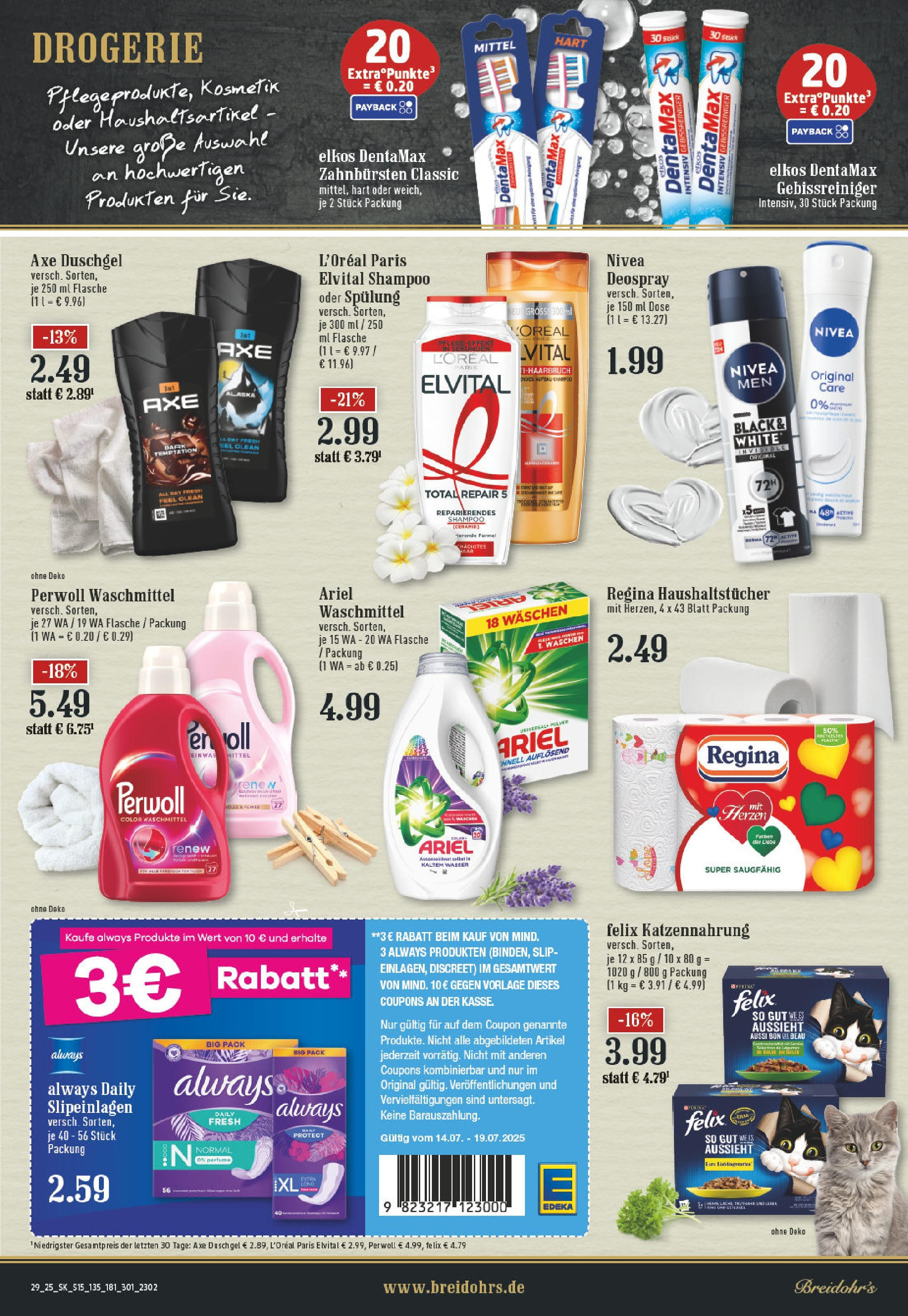 Edeka prospekt Rösrath	 (ab 14.07.2025) » Angebote Online | Seite: 15 | Produkte: Spülung, Axe, Shower Gel, Deospray