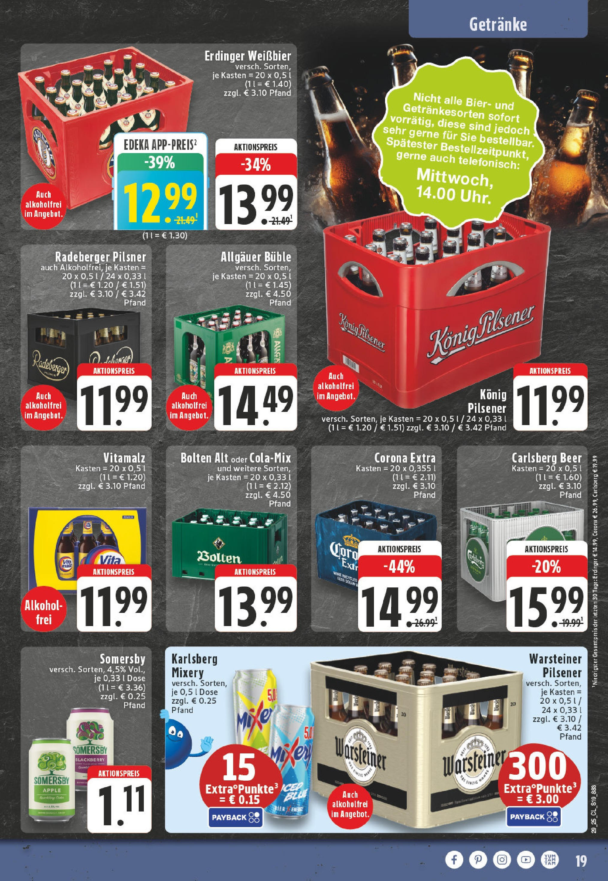 Edeka prospekt Erkelenz	 (ab 14.07.2025) » Angebote Online | Seite: 19 | Produkte: Konig pilsener, Erdinger, Carlsberg, Bier