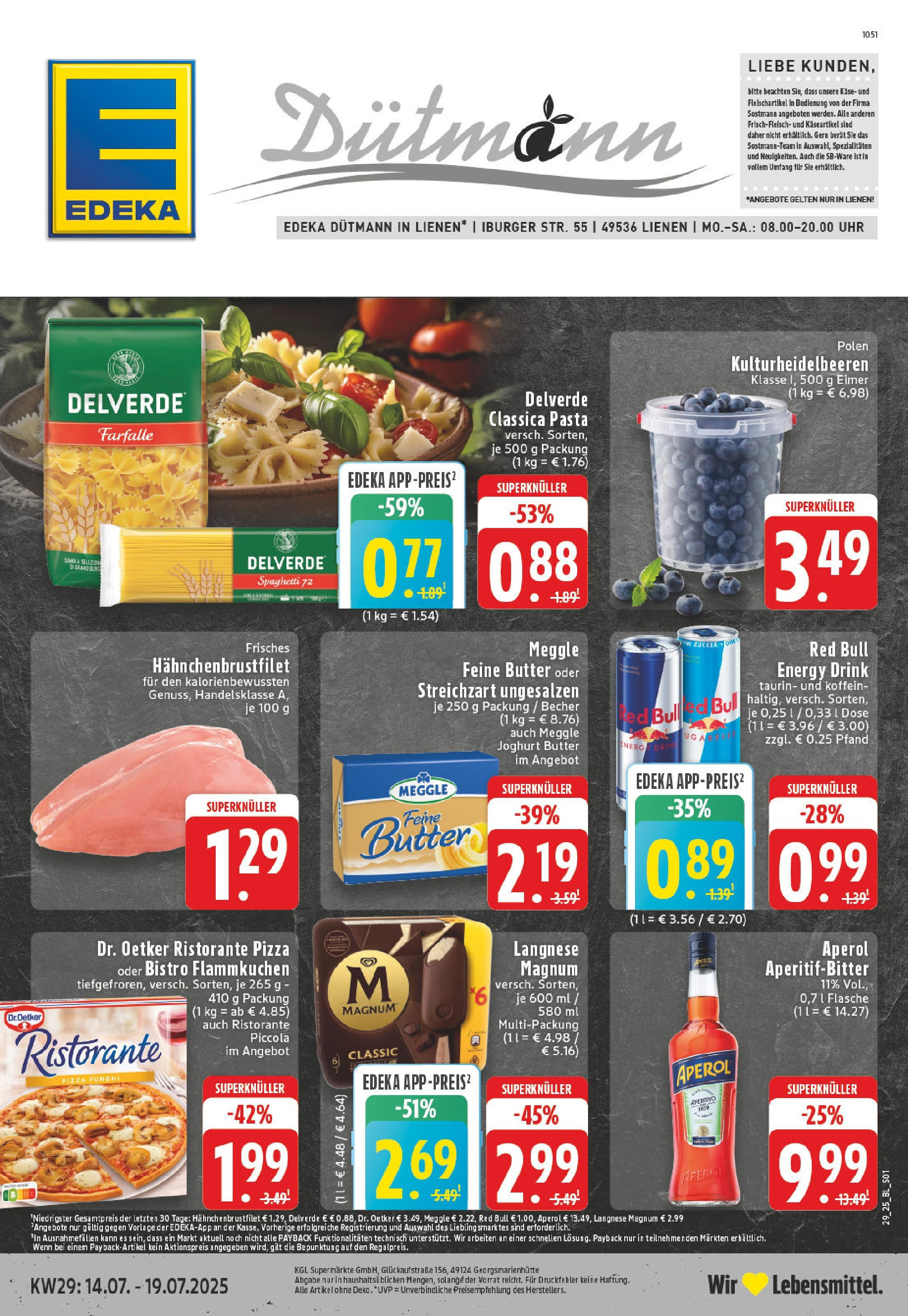 Edeka prospekt Lienen	 (ab 13.07.2025) » Angebote Online | Seite: 1 | Produkte: Energy, Zucker, Pasta, Aperol