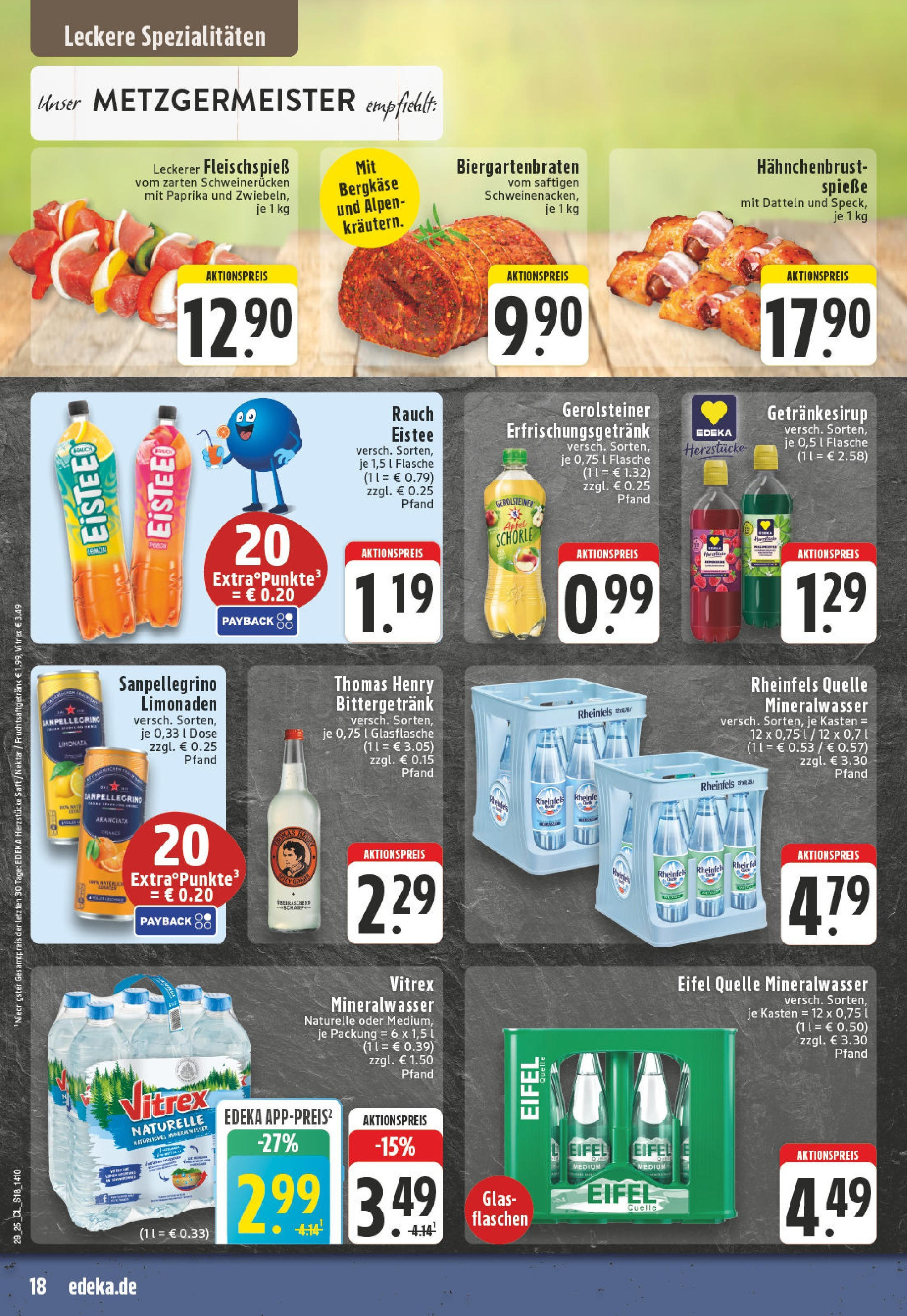 Edeka prospekt Ransbach-Baumbach	 (ab 13.07.2025) » Angebote Online | Seite: 18 | Produkte: Spieße, Mineralwasser, Schweinerucken, Rheinfels quelle