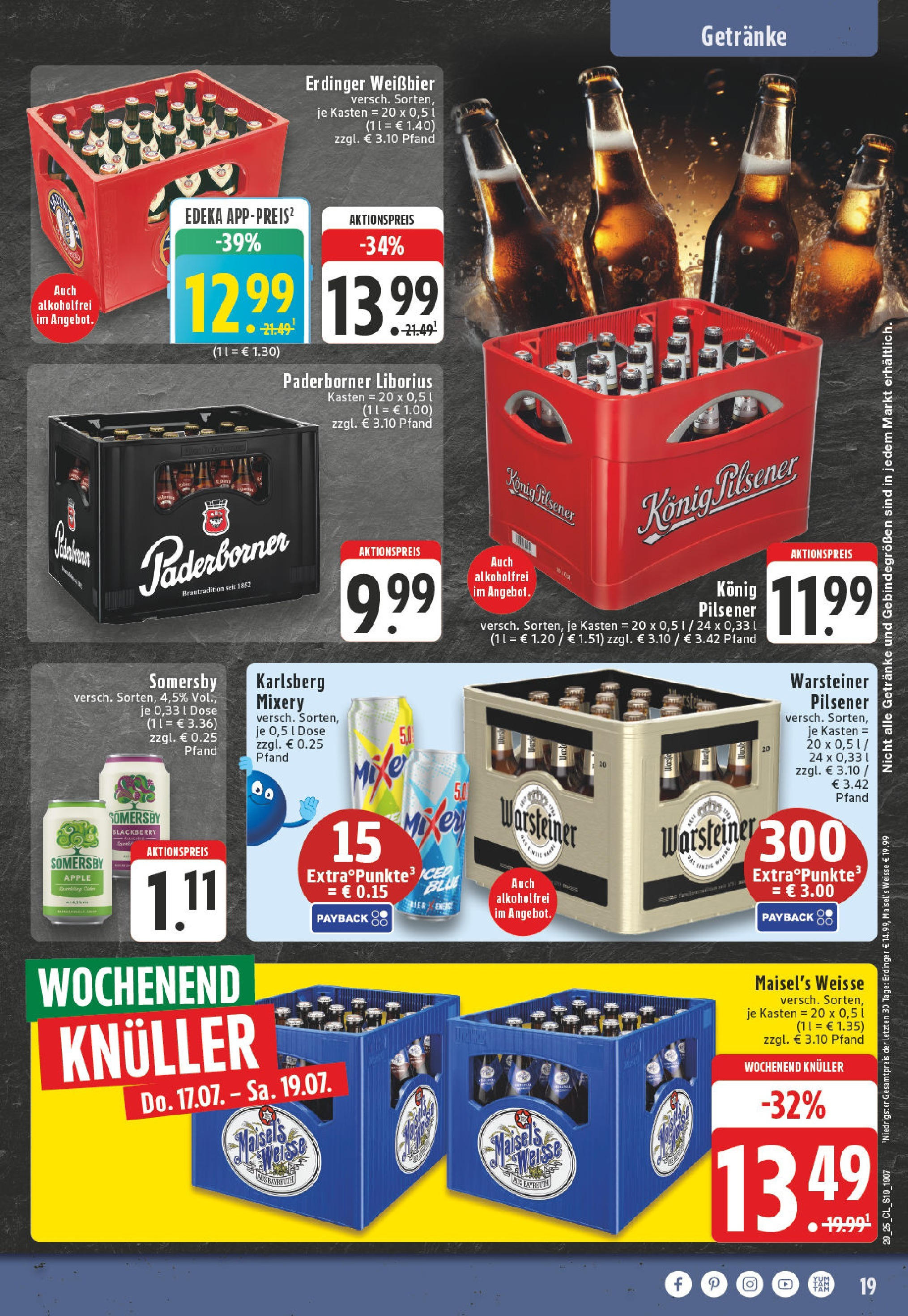 Edeka prospekt Paderborn	 (ab 13.07.2025) » Angebote Online | Seite: 19 | Produkte: Konig pilsener, Weißbier, Warsteiner, Mixery