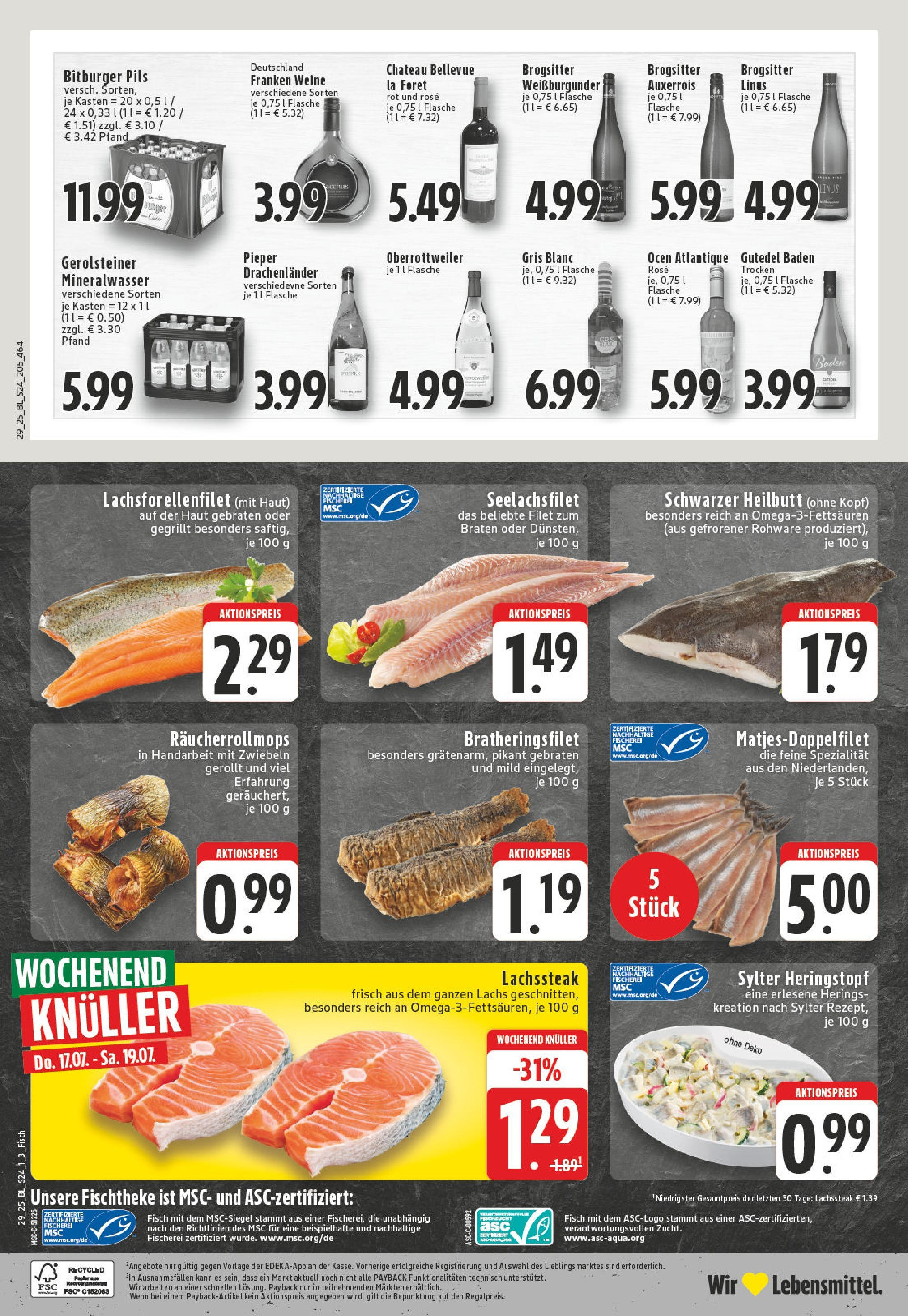 Edeka prospekt Königswinter - Oberpleis	 (ab 13.07.2025) » Angebote Online | Seite: 24 | Produkte: Pils, Mineralwasser, Lachs, Zwiebeln
