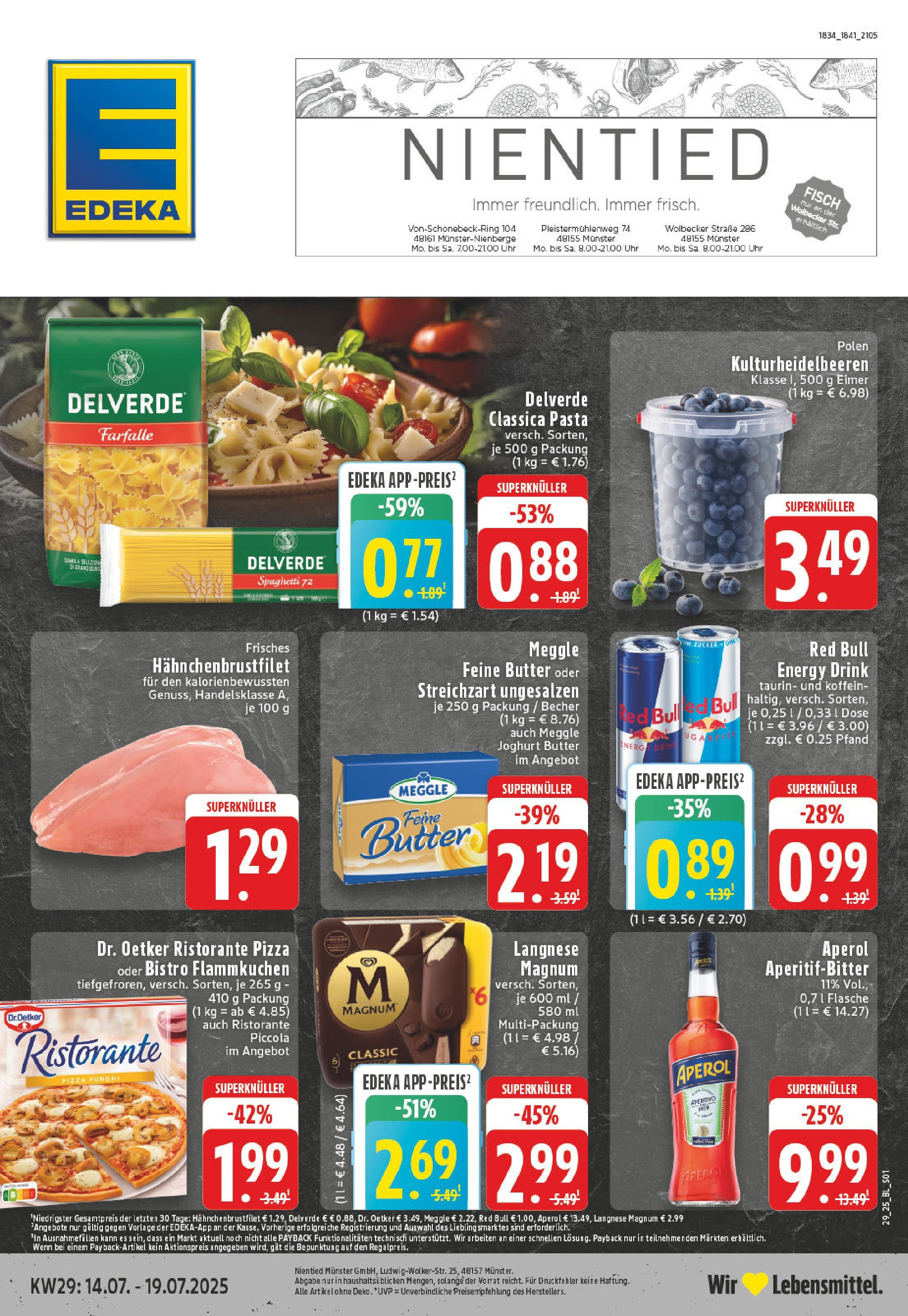 Edeka prospekt Münster	 (ab 13.07.2025) » Angebote Online | Seite: 1 | Produkte: Butter, Fisch, Pizza, Aperol