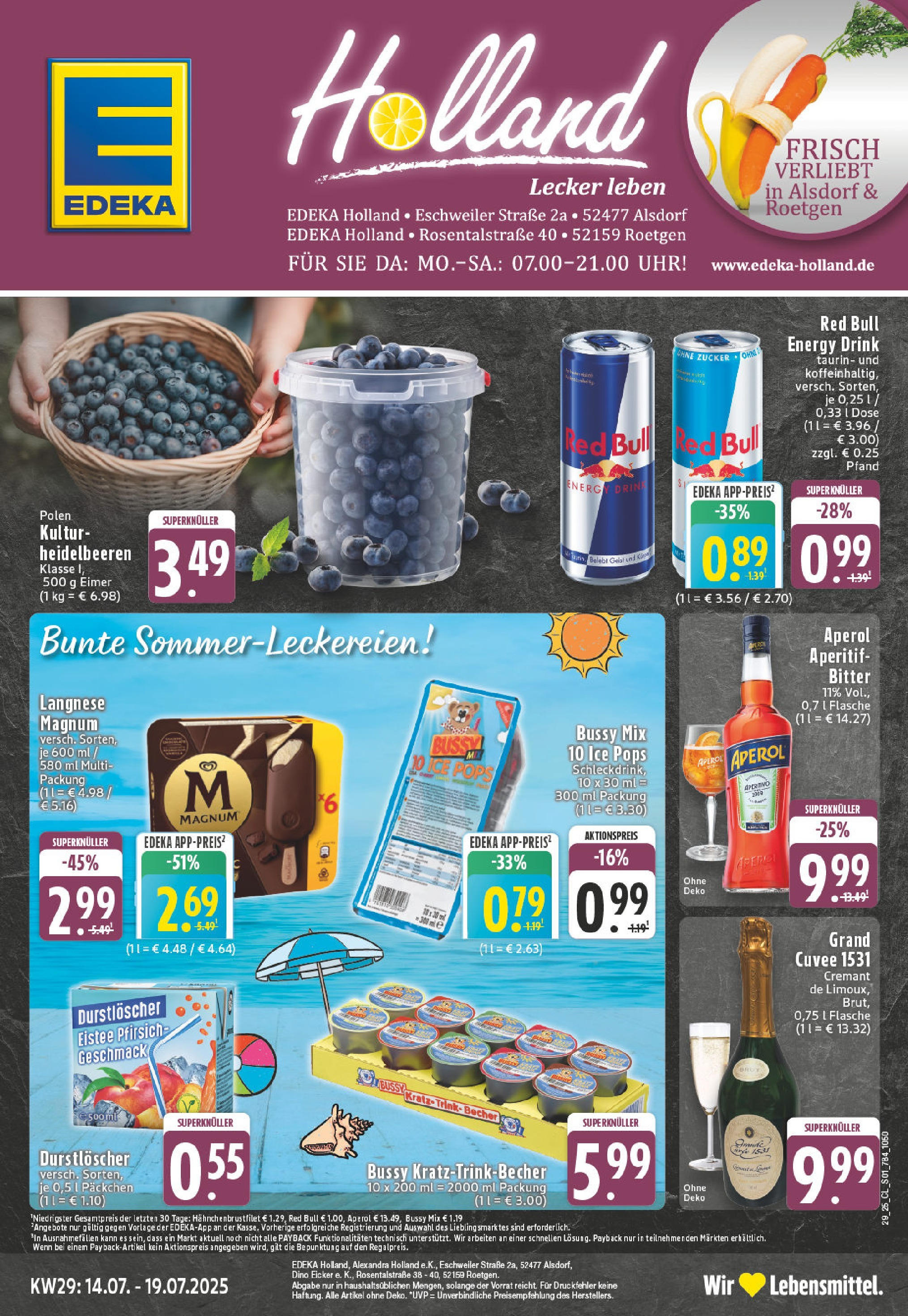 Edeka prospekt Roetgen	 (ab 13.07.2025) » Angebote Online | Seite: 1 | Produkte: Durstloscher, Energy, Pfirsich, Aperol