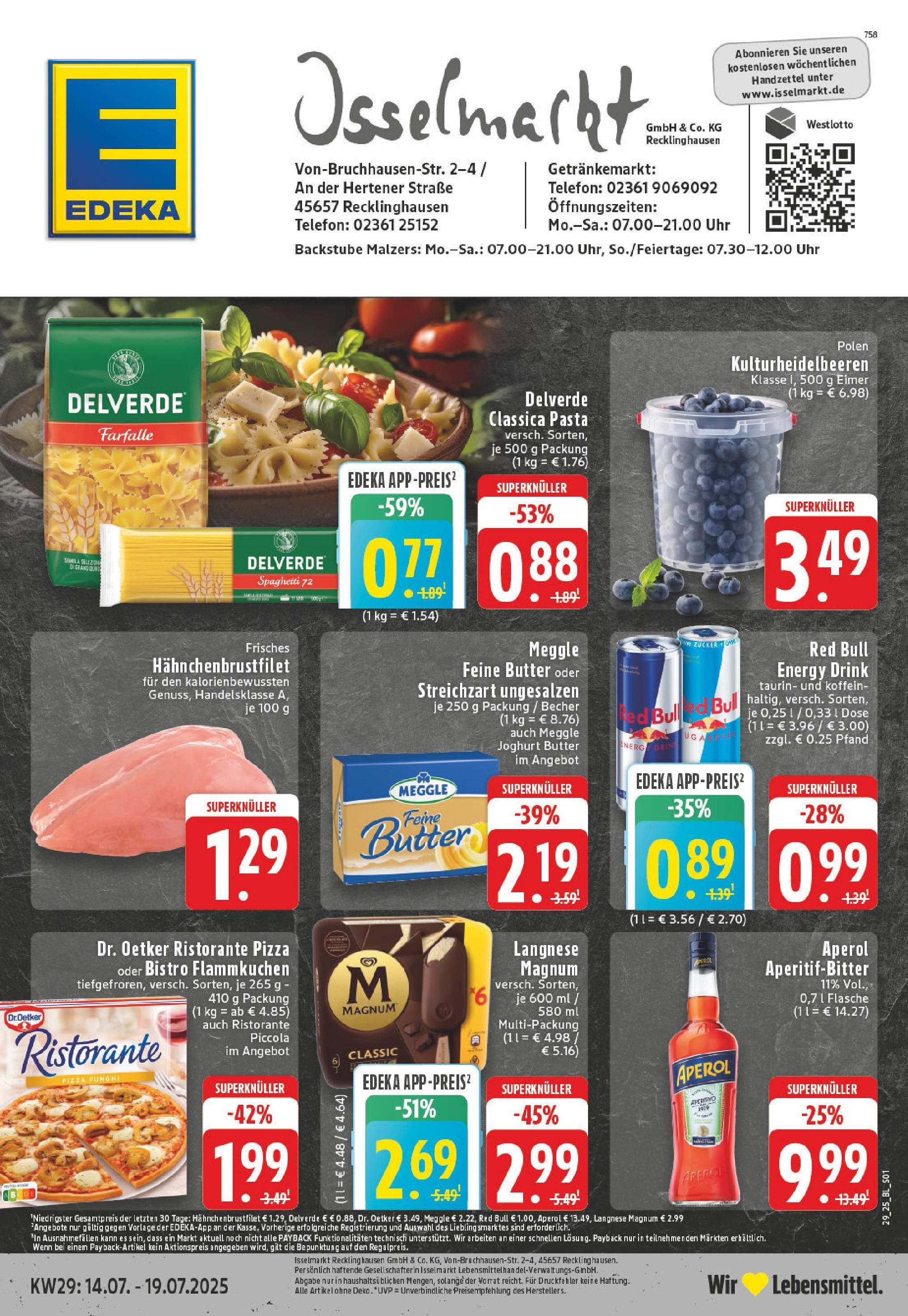 Edeka prospekt Recklinghausen	 (ab 13.07.2025) » Angebote Online | Seite: 1 | Produkte: Energy, Zucker, Pizza, Uhr