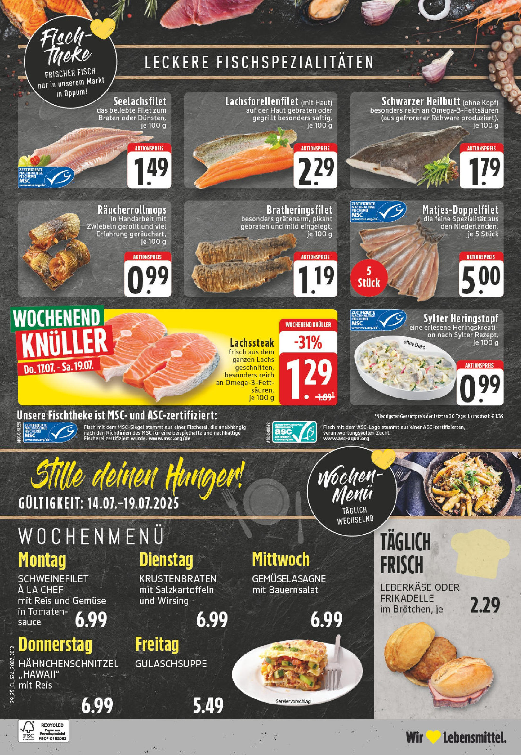 Edeka prospekt Krefeld	 (ab 14.07.2025) » Angebote Online | Seite: 24 | Produkte: Schweinefilet, Lachs, Gemüse, Leberkase