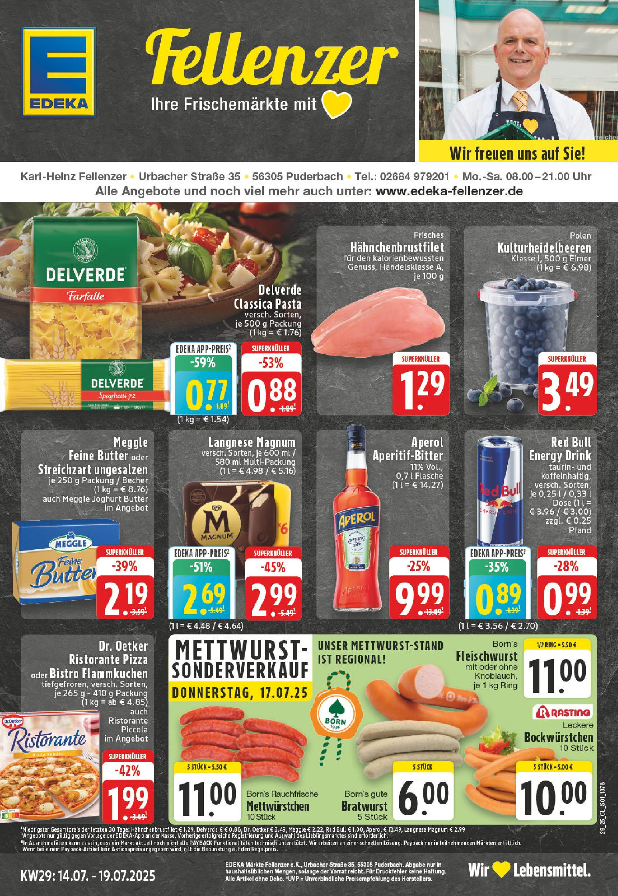 Edeka prospekt Puderbach	 (ab 13.07.2025) » Angebote Online | Seite: 1 | Produkte: Langnese, Red bull, Joghurt, Uhr