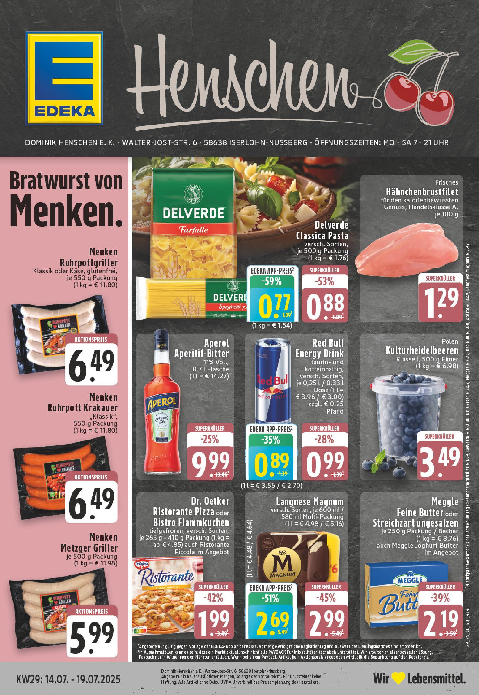 Edeka prospekt Iserlohn	 (ab 14.07.2025) » Angebote Online | Seite: 1 | Produkte: Langnese, Red bull, Aperol, Griller