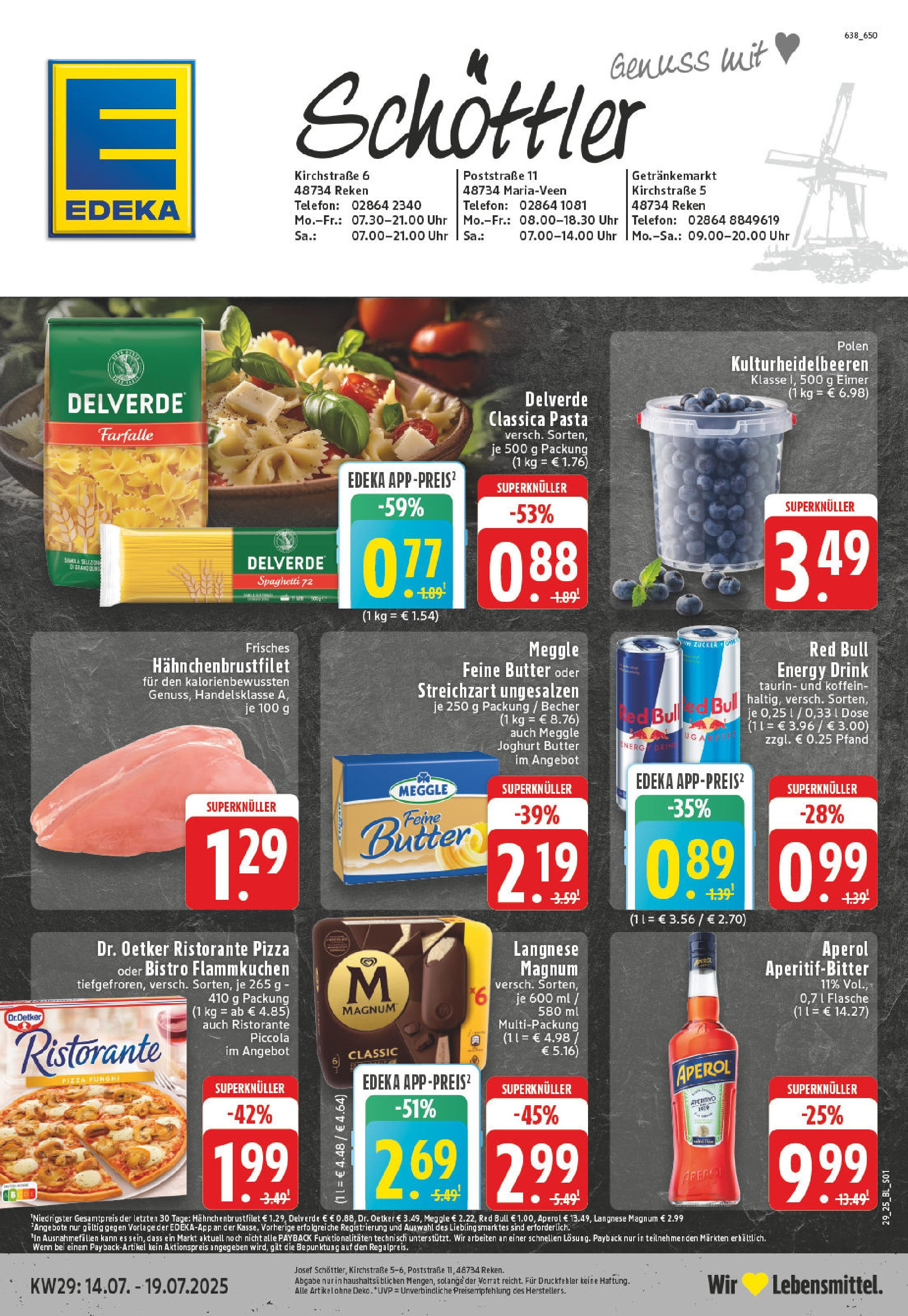 Edeka prospekt Reken - Maria Veen	 (ab 13.07.2025) » Angebote Online | Seite: 1 | Produkte: Langnese, Pasta, Pizza, Telefon