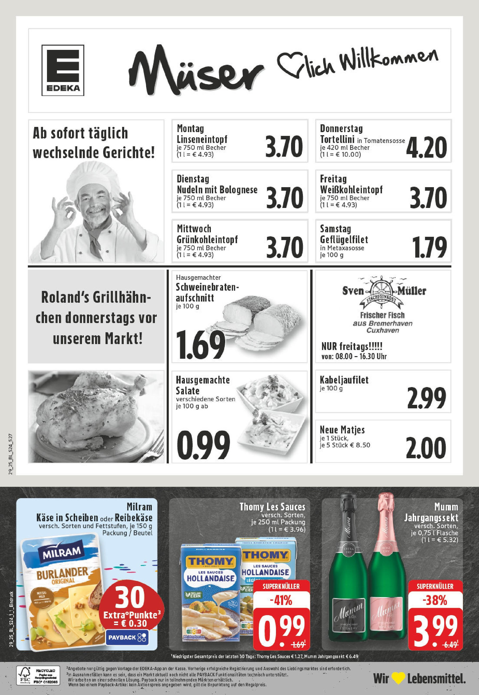 Edeka prospekt Moers	 (ab 13.07.2025) » Angebote Online | Seite: 24 | Produkte: Fisch, Milram, Nudeln, Uhr