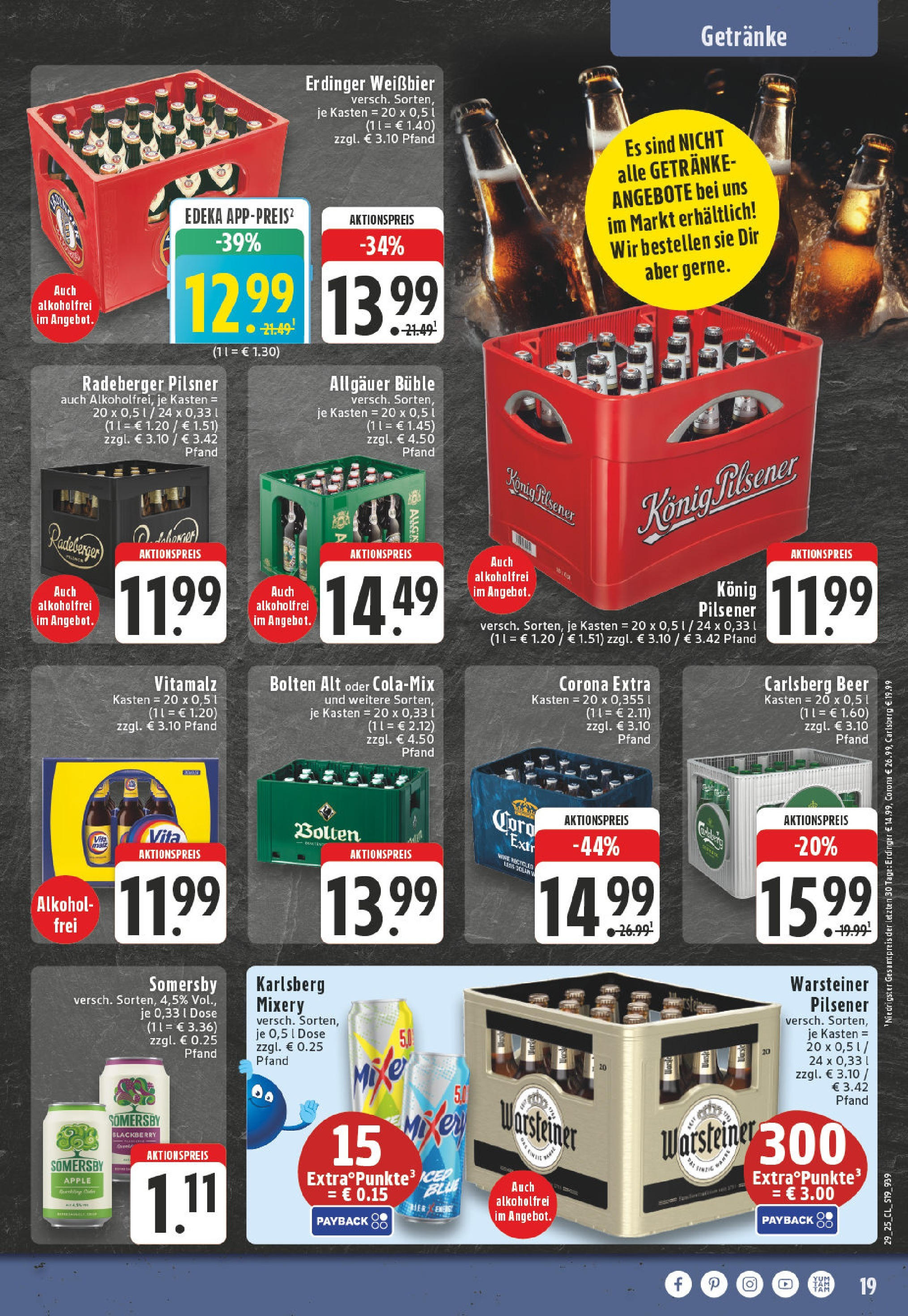 Edeka prospekt Iserlohn	 (ab 14.07.2025) » Angebote Online | Seite: 19 | Produkte: Konig pilsener, Weißbier, Warsteiner, Radeberger pilsner