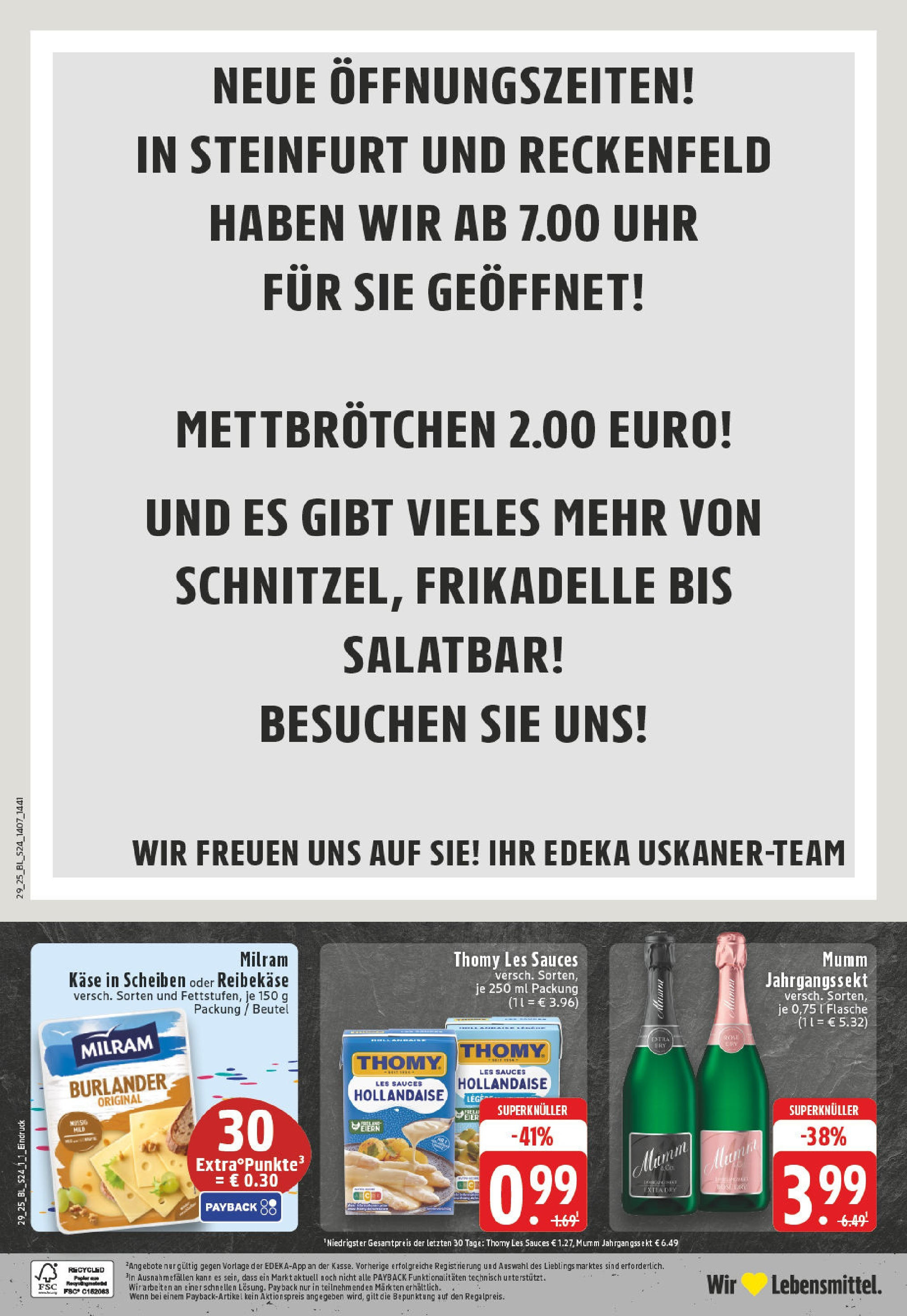 Edeka prospekt Greven	 (ab 13.07.2025) » Angebote Online | Seite: 24 | Produkte: Thomy les sauces, Milram, Reibekase, Uhr