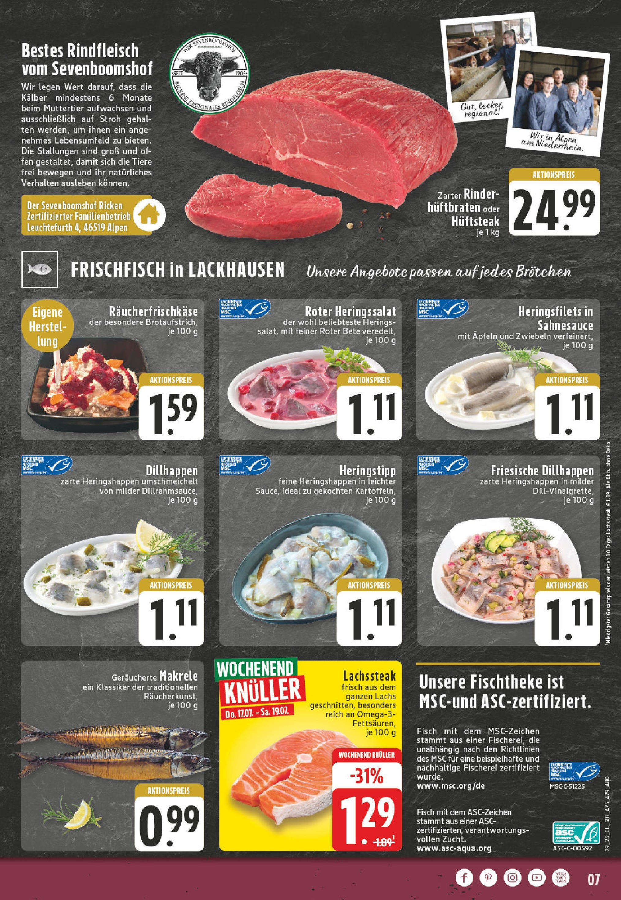 Edeka prospekt Wesel-Obrighoven	 (ab 13.07.2025) » Angebote Online | Seite: 7 | Produkte: Fisch, Lachs, Zwiebeln, Steak