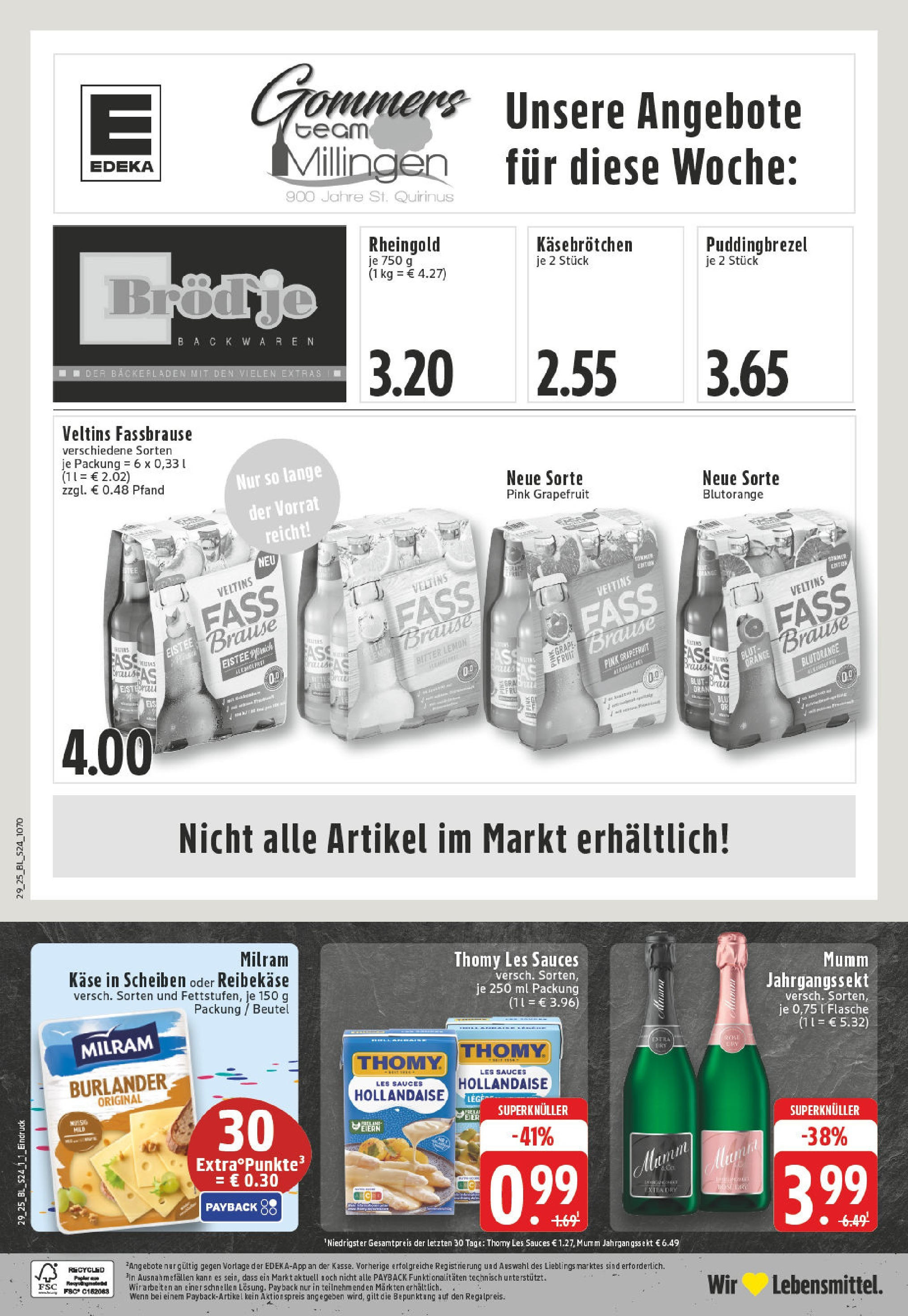 Edeka prospekt Rees-Millingen	 (ab 13.07.2025) » Angebote Online | Seite: 24 | Produkte: Grapefruit, Fassbrause, Reibekase, Veltins