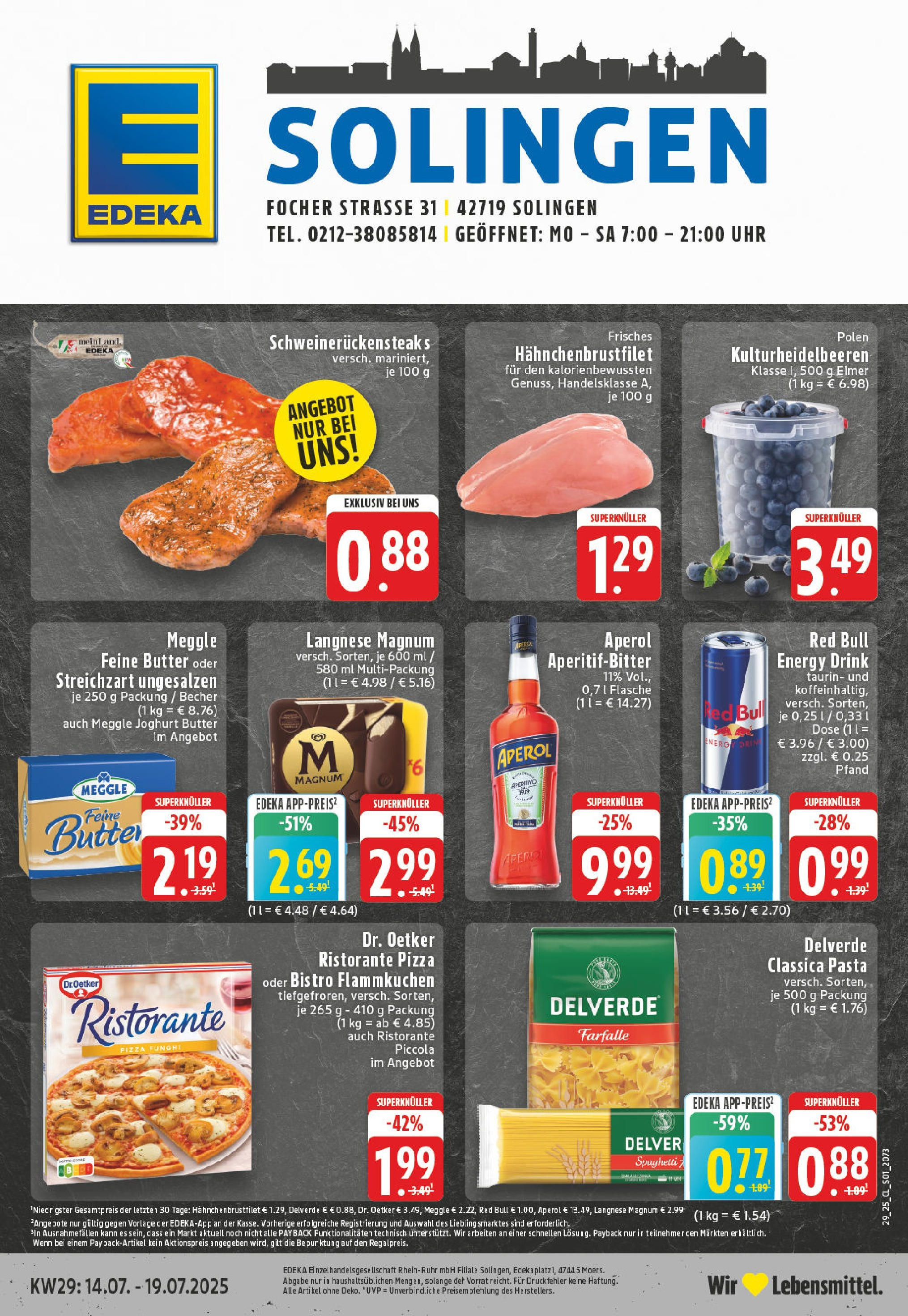 Edeka prospekt Solingen	 (ab 14.07.2025) » Angebote Online | Seite: 1 | Produkte: Langnese, Red bull, Pasta, Aperol