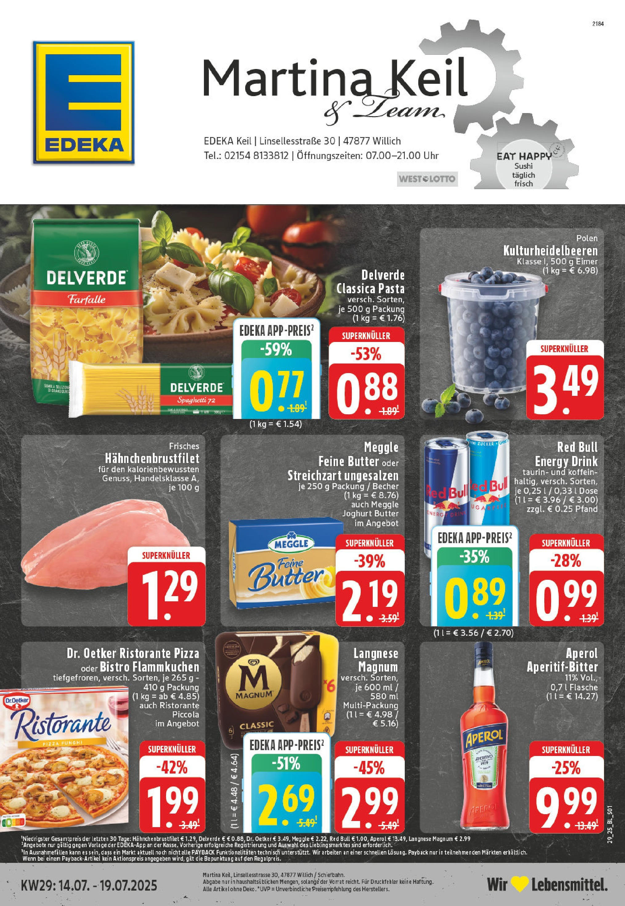 Edeka prospekt Willich - Schiefbahn	 (ab 13.07.2025) » Angebote Online | Seite: 1 | Produkte: Langnese, Red bull, Joghurt, Zucker