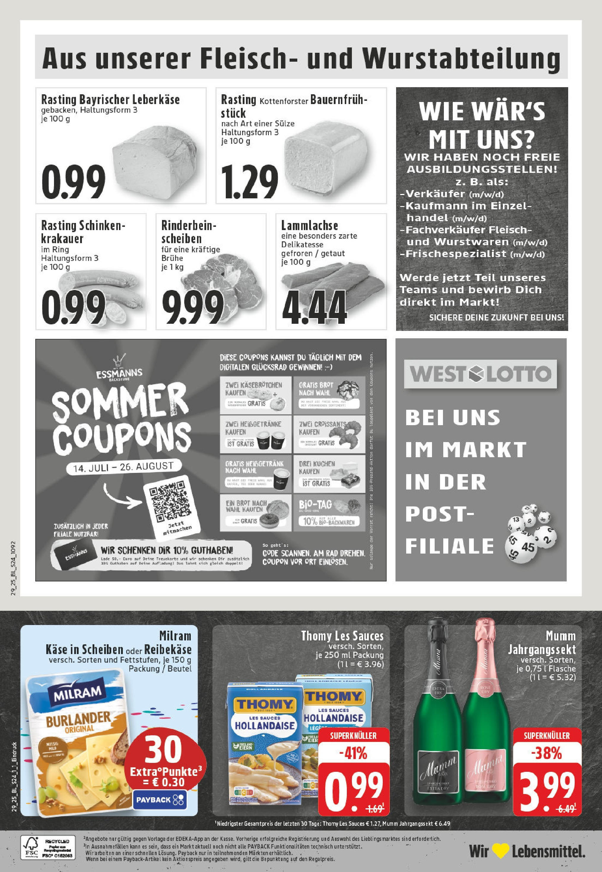 Edeka prospekt Billerbeck	 (ab 13.07.2025) » Angebote Online | Seite: 24 | Produkte: Thomy les sauces, Käse, Eier, Schinken