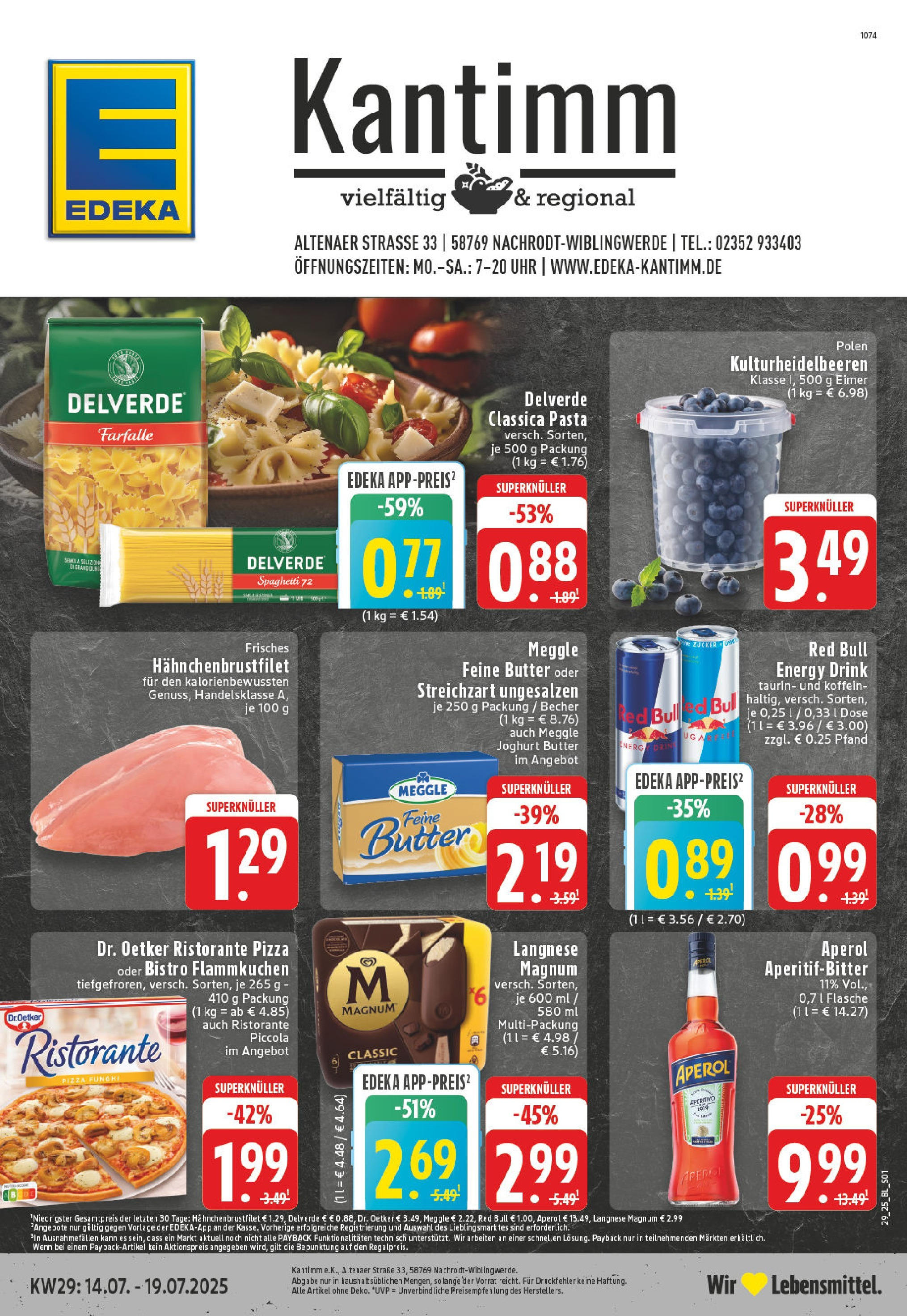 Edeka prospekt Nachrodt - Wilbingwerde	 (ab 13.07.2025) » Angebote Online | Seite: 1 | Produkte: Langnese, Zucker, Pasta, Aperol