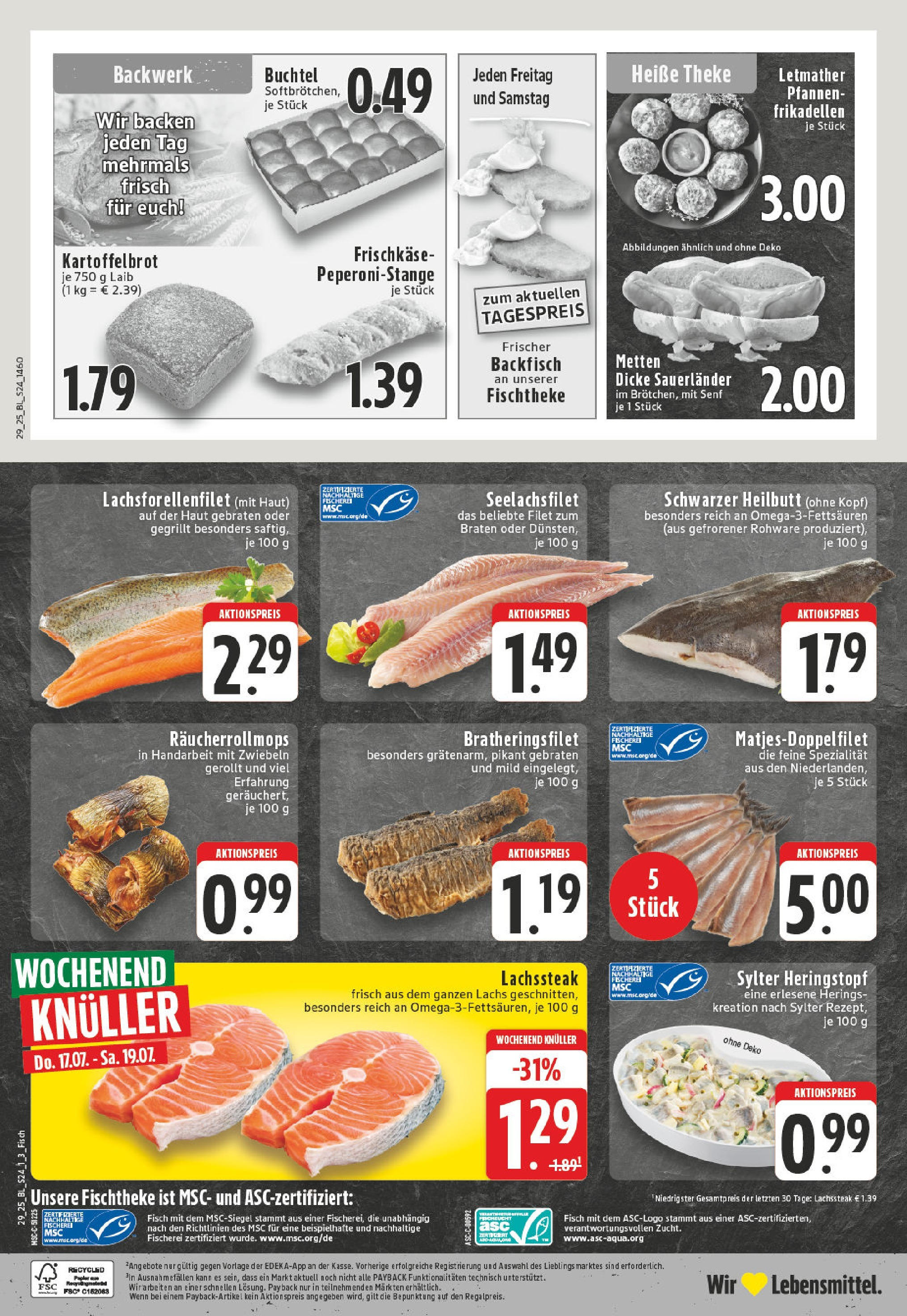 Edeka prospekt Iserlohn-Letmathe	 (ab 13.07.2025) » Angebote Online | Seite: 24 | Produkte: Theke, Lachs, Zwiebeln, Frischkase
