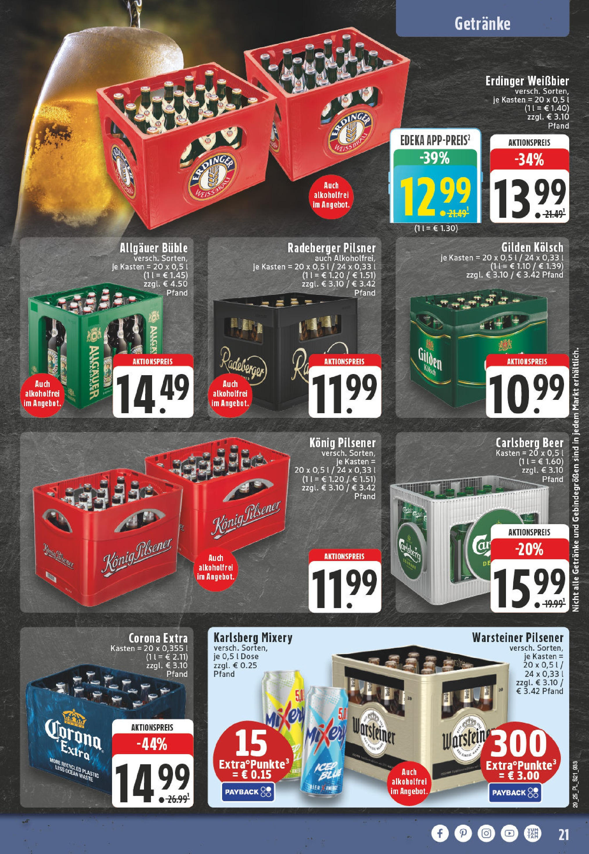 Edeka prospekt Eschweiler-Dürwiß	 (ab 13.07.2025) » Angebote Online | Seite: 21 | Produkte: Erdinger, Carlsberg, Mixery, Radeberger pilsner