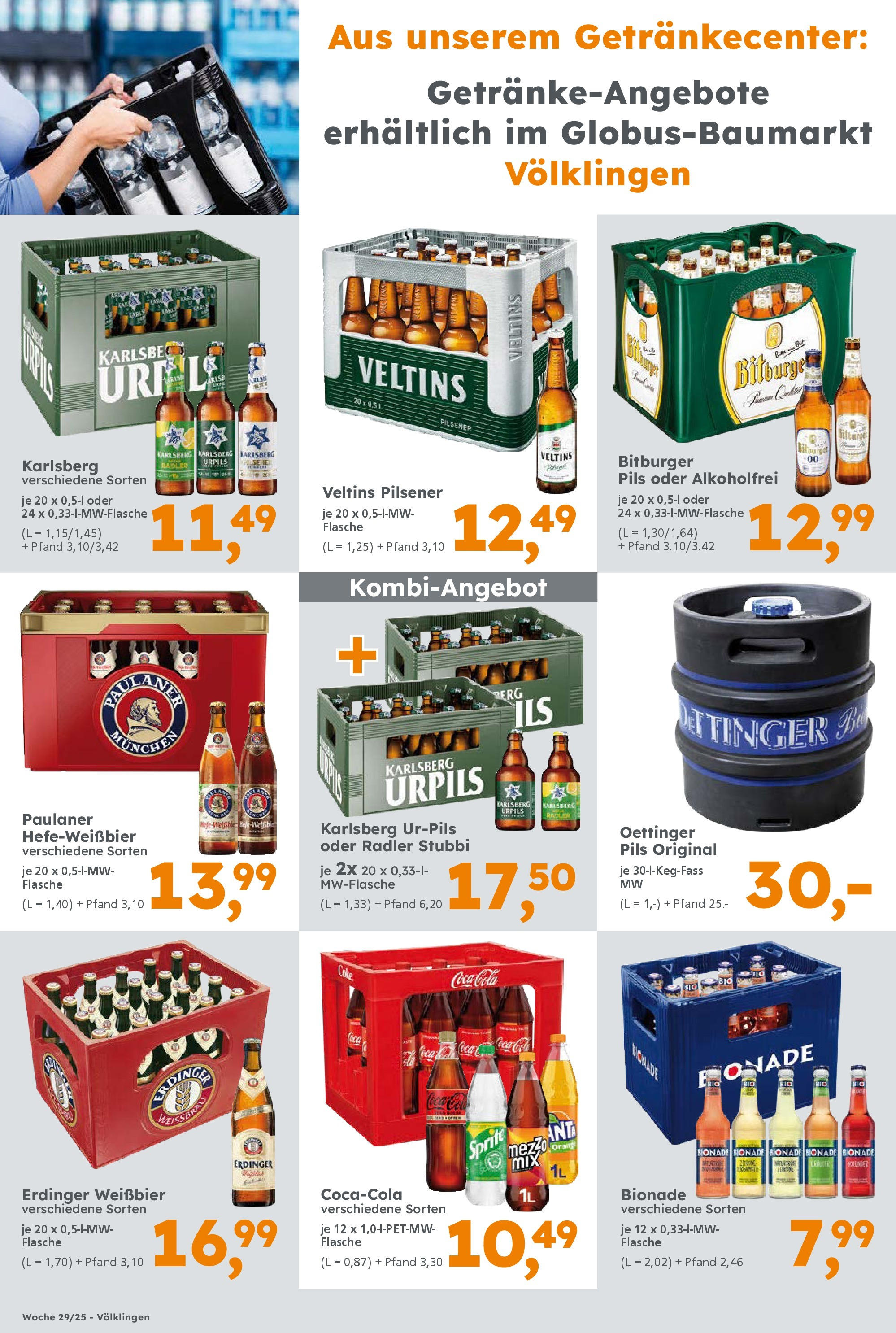 Globus Baumarkt prospekt Heusweiler	 (ab 13.07.2025) zum Blättern | Seite: 16 | Produkte: Bitburger, Sprite, Erdinger, Pils
