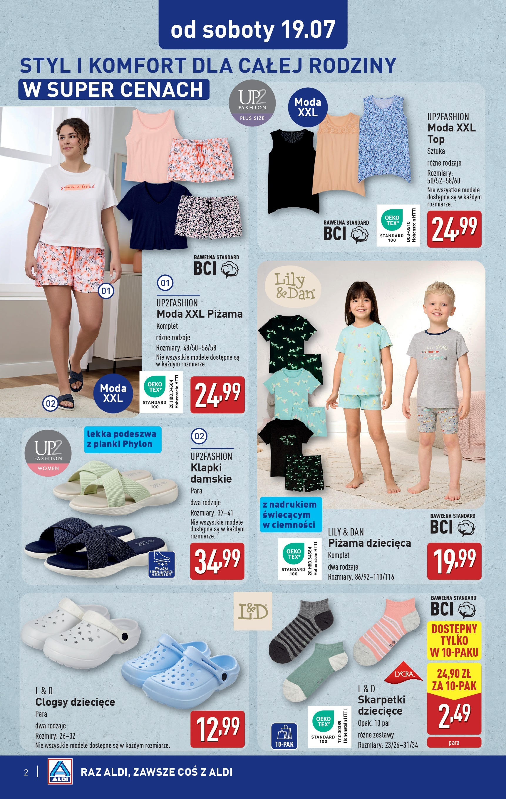 Aldi Gazetka - Od Soboty od 19.07.2025 - Ulotka PDF, promocje | Strona: 2 | Produkty: Klapki, Skarpetki, Klapki damskie, Pianki