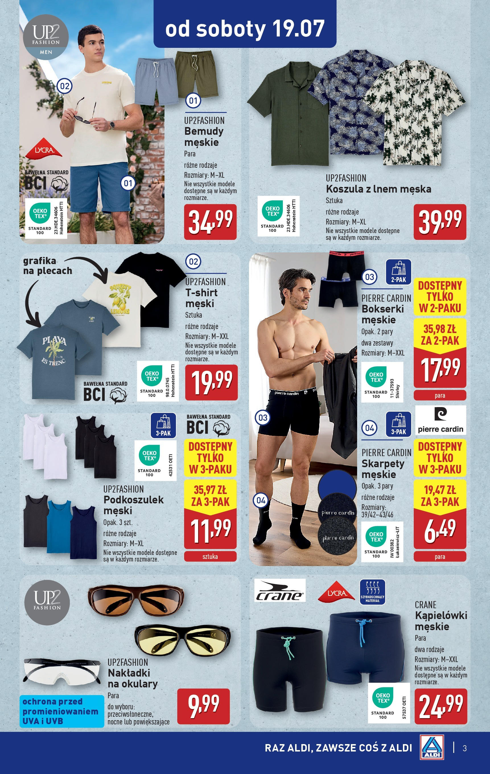 Aldi Gazetka - Od Soboty od 19.07.2025 - Ulotka PDF, promocje | Strona: 3 | Produkty: Koszula, Skarpety, Bokserki, Okulary