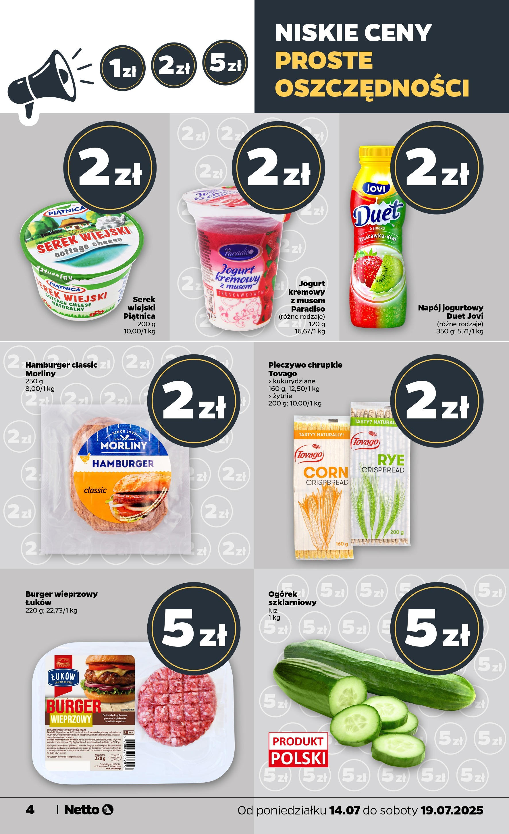 Netto gazetka - Spożywcza od 14.07.2025 - Aktualne promocje | Strona: 4 | Produkty: Pieczywo, Serek, Hamburger, Jogurt kremowy