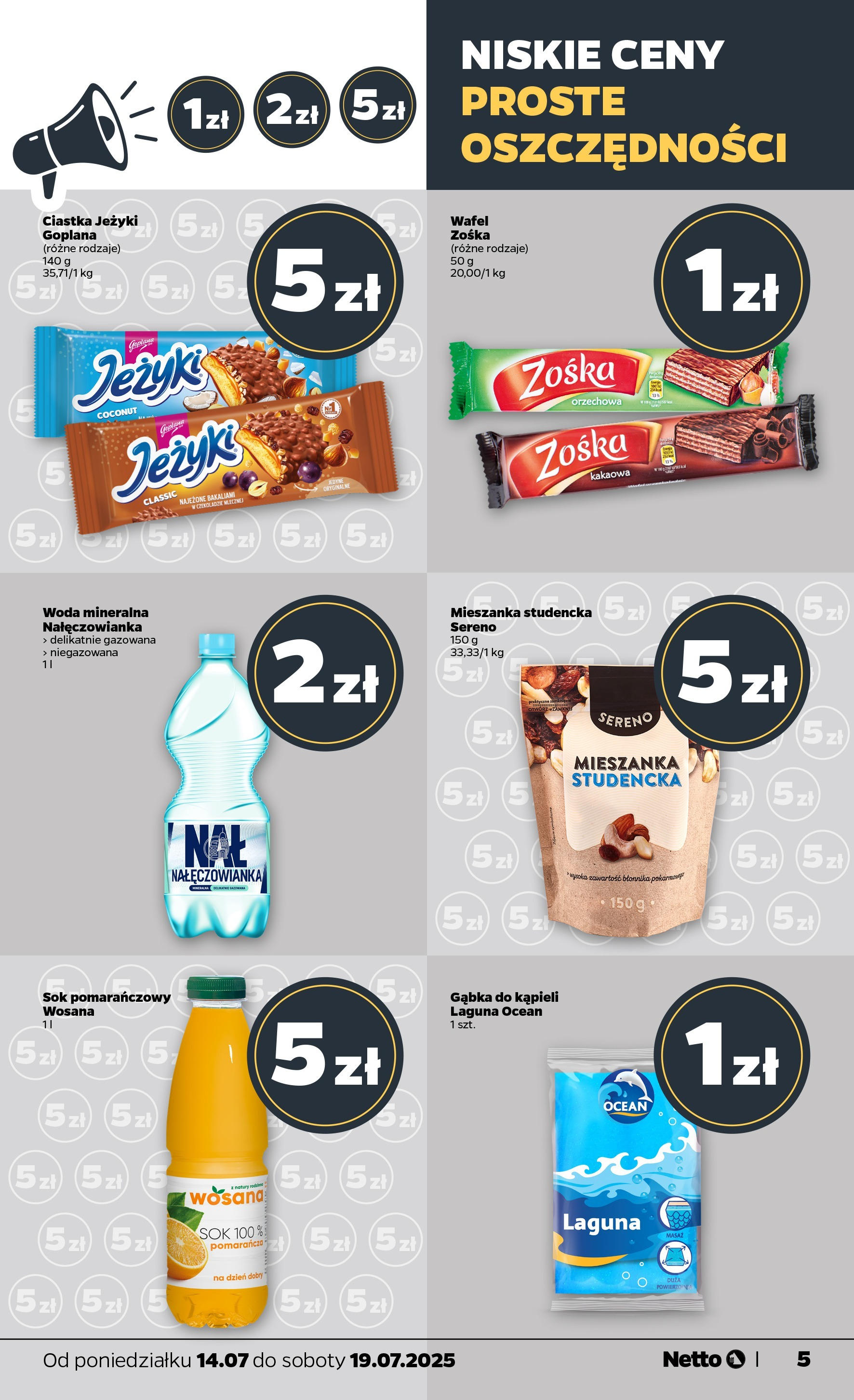 Netto gazetka - Spożywcza od 14.07.2025 - Aktualne promocje | Strona: 5 | Produkty: Sok pomarańczowy, Sok, Ciastka, Woda