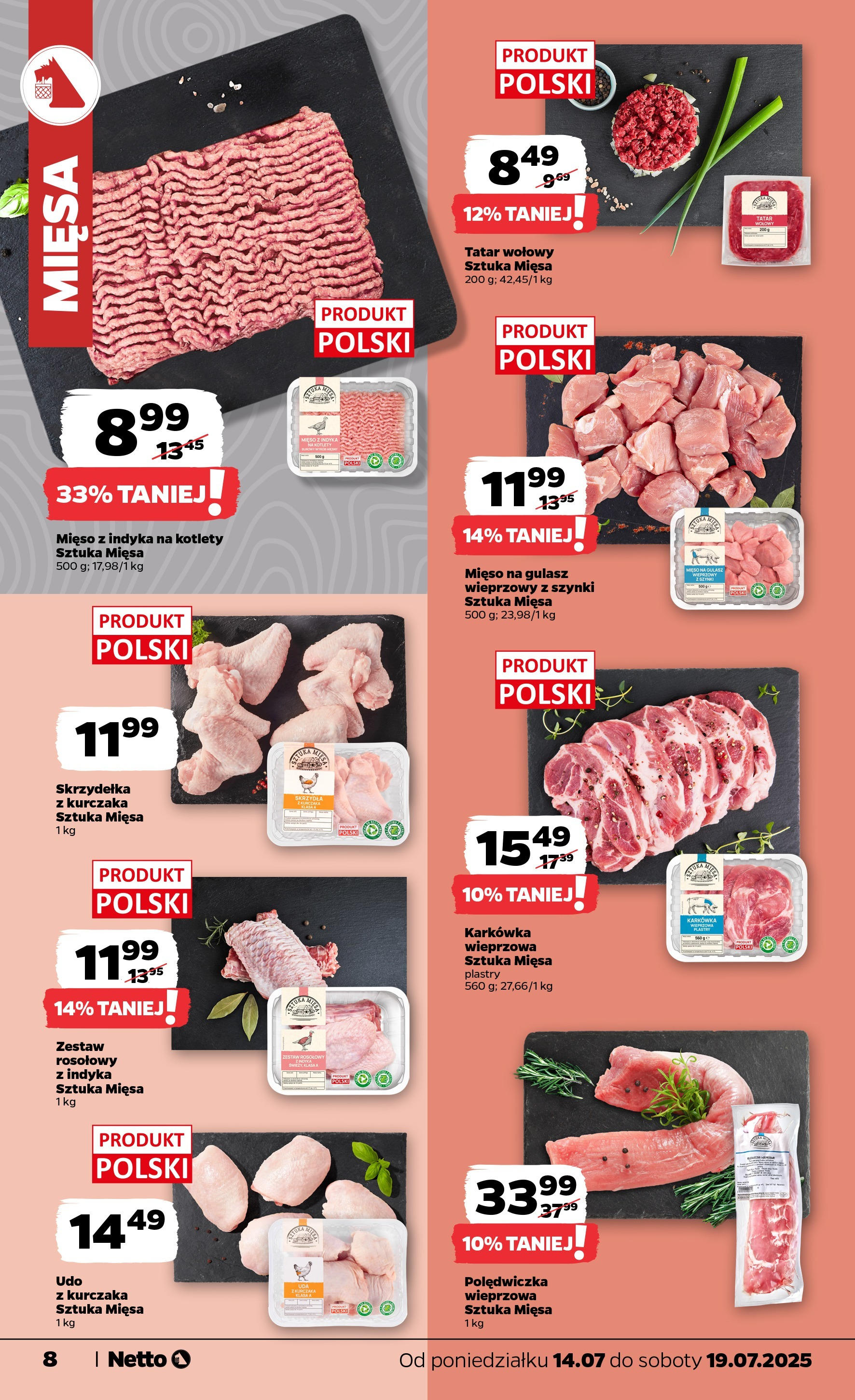 Netto gazetka - Spożywcza od 14.07.2025 - Aktualne promocje | Strona: 8 | Produkty: Skrzydełka z kurczaka, Mięso, Tatar, Kotlety